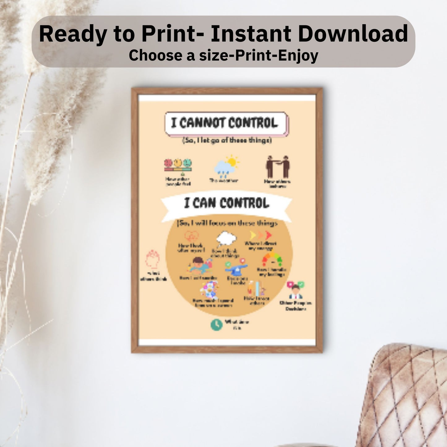 Things I Can & Cannot Control Poster – Therapy Office Wall Art | Mental Health Poster | Calm Down Corner | School Counselor Classroom Decor