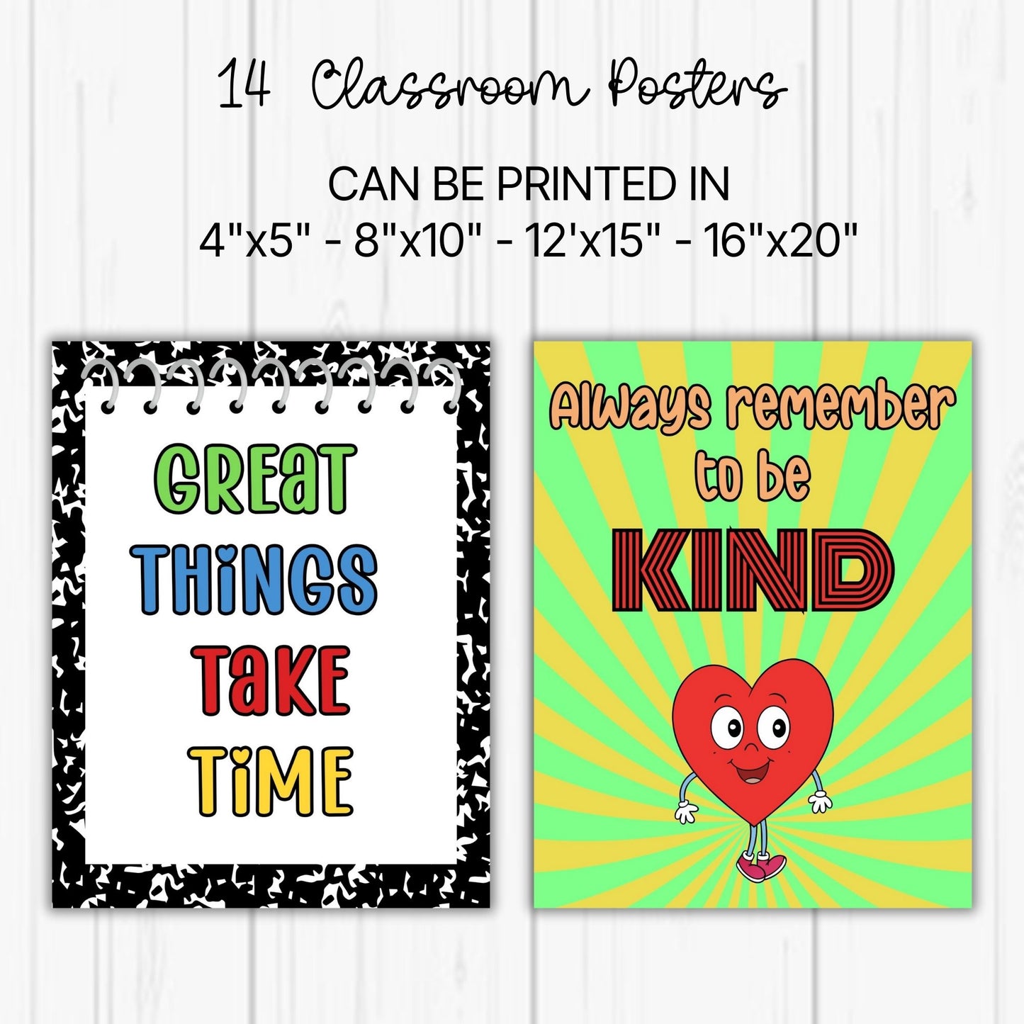 14 Motivational Classroom Posters – Positive Quotes & Growth Mindset Wall Decor for Kids