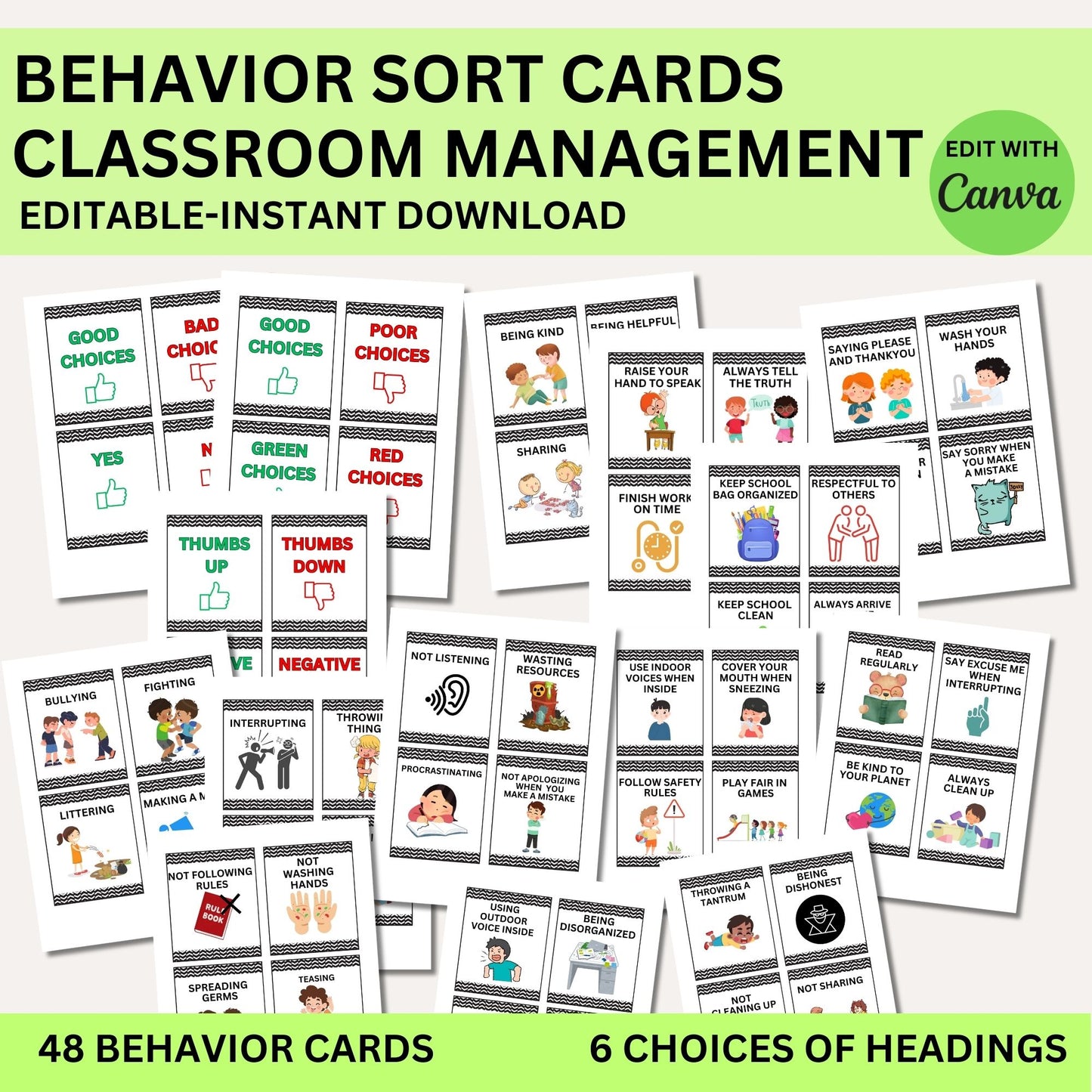 Behavior Sort Good and Bad Choices Positive and Negative Behavior Preschool PreK Kindergarten Printables Classroom Rules Classroom Management