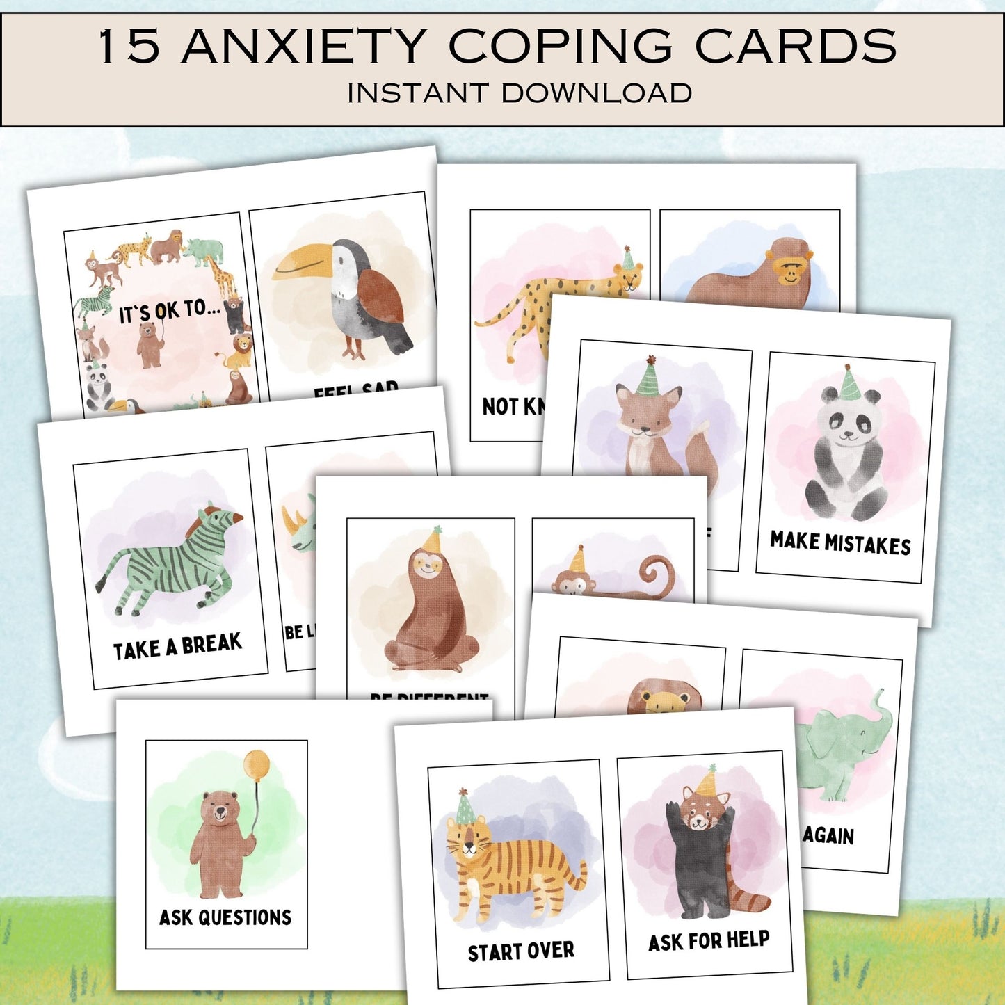 Anxiety coping cards Kids coping skills social emotional regulation therapy resources therapy tools school psychologist Kids Affirmation