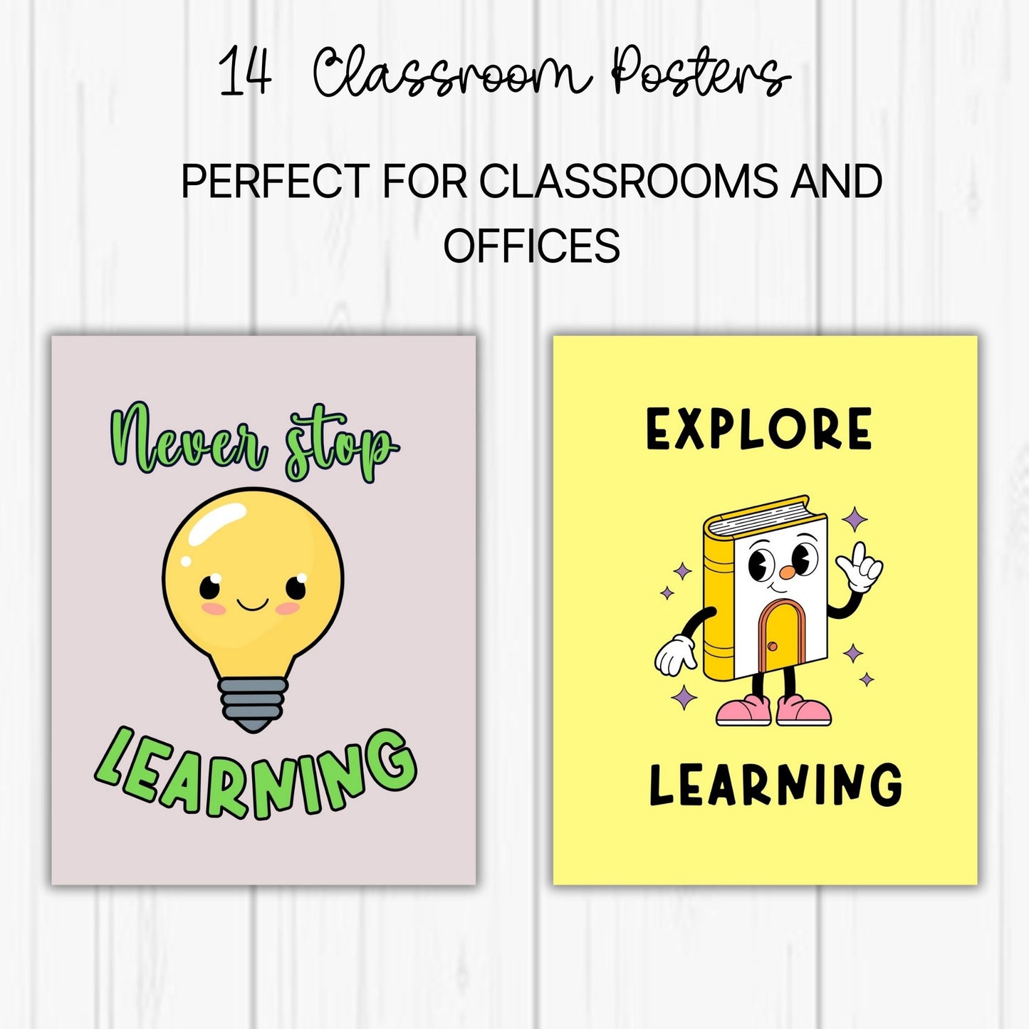 14 Motivational Classroom Posters – Positive Quotes & Growth Mindset Wall Decor for Kids