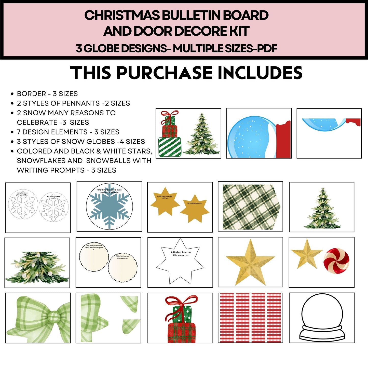 Snow Globe Christmas Bulletin Board Kit | Winter Classroom Display & Student Writing Prompts Printable