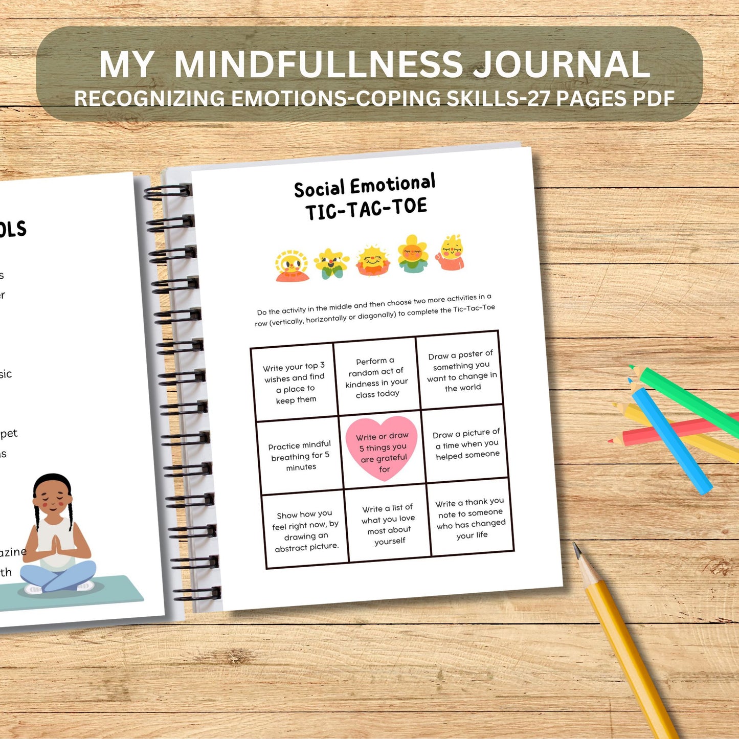 Printable Kids Mindfulness Journal | Mental Health & Gratitude Workbook for Emotions, Self-Esteem and Coping Skills