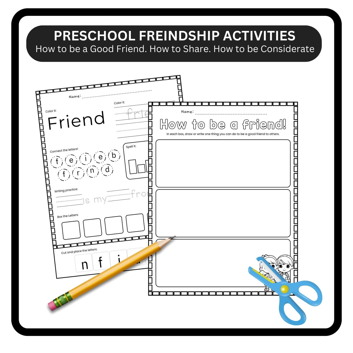 Friendship Skills Workbook & Social Skills Activities Bundle | Preschool, Kindergarten, Homeschool | Friendship Day Coloring & Writing Pages