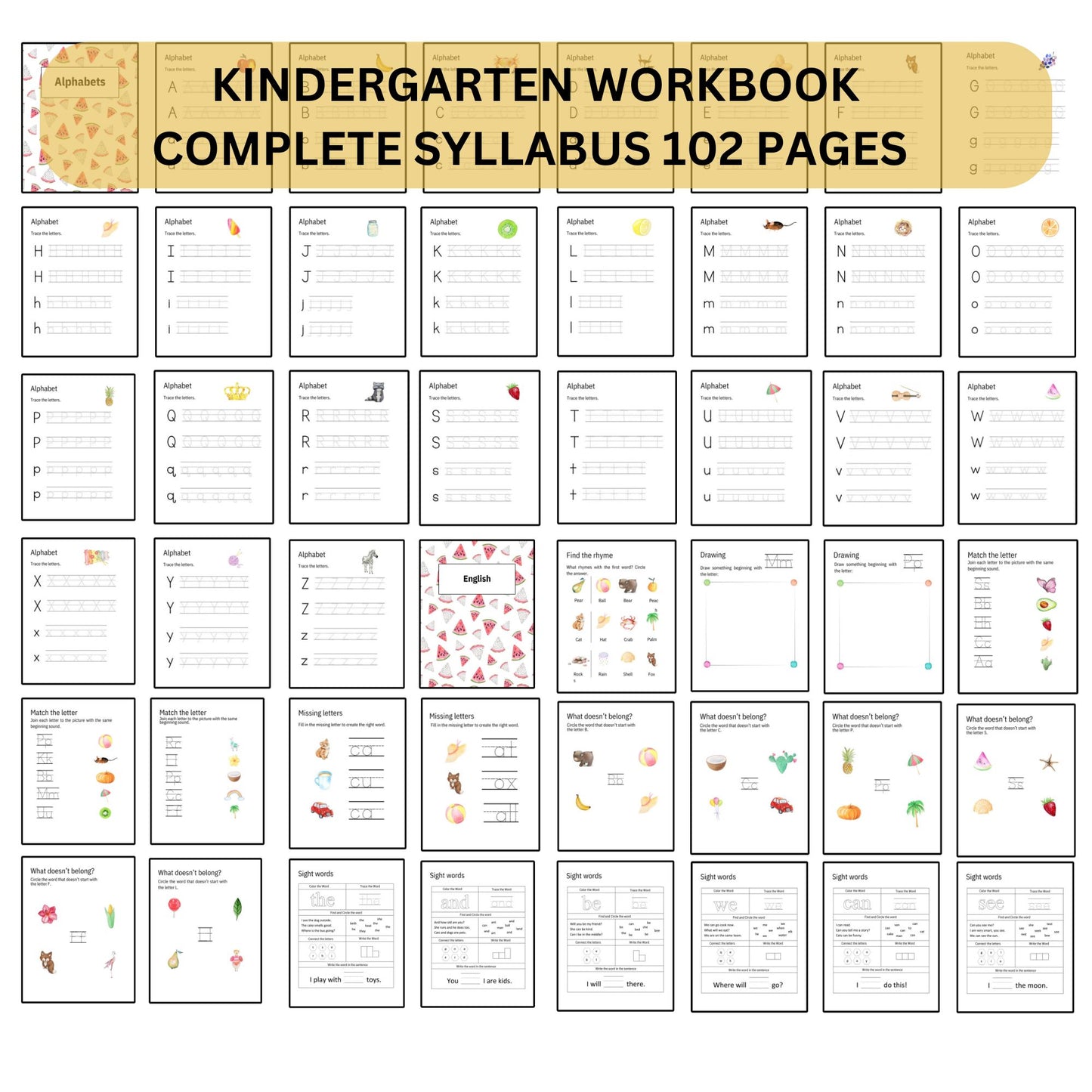 Preschool Pre-K + Kindergarten Learning Bundle Printable Activity Worksheets Coloring Tracing Alphabet Numbers Shapes complete curriculum