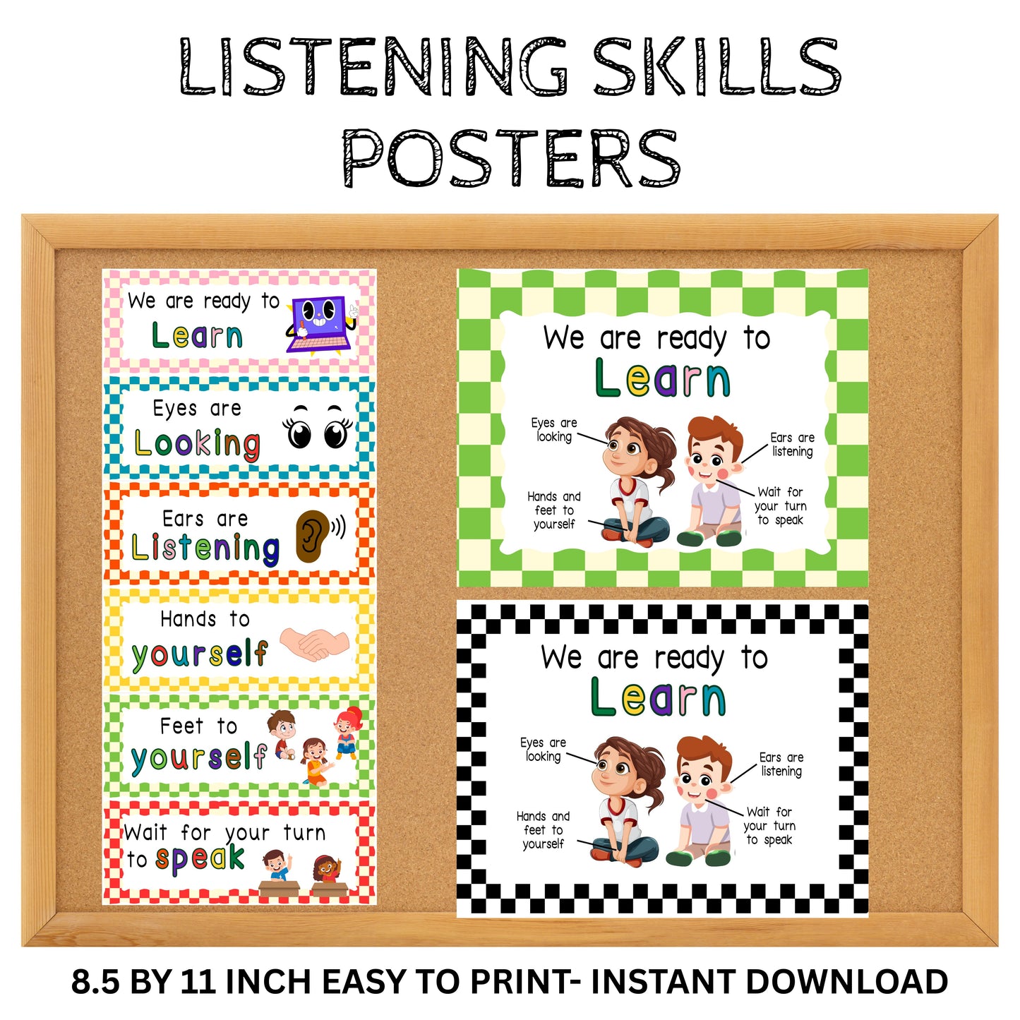 Classroom Listening Posters – Behavior Expectations and Visual Cues (Digital Download)