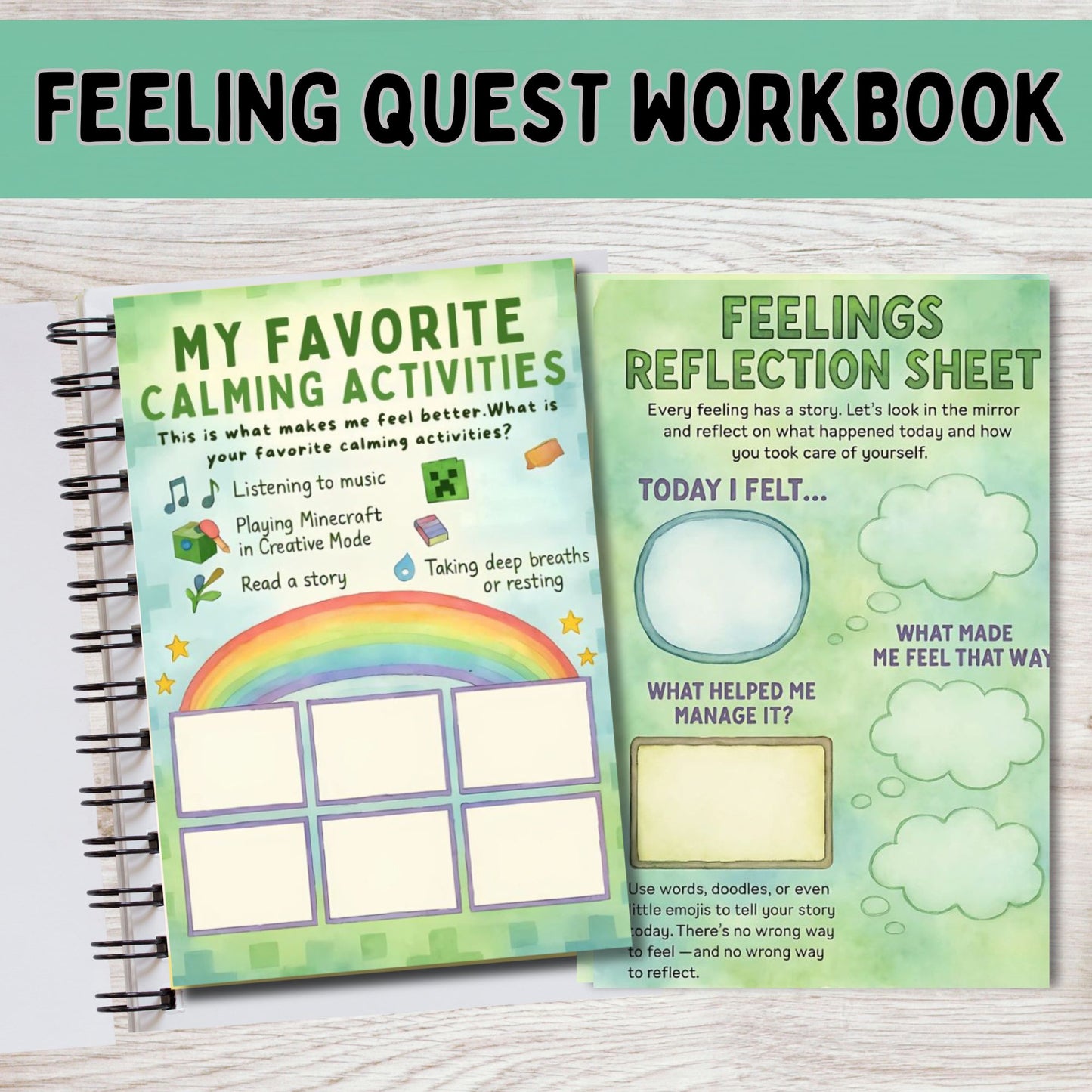 Feeling Quest SEL Workbook for Kids | Emotional Regulation, Mood Monsters, Feelings Chart, Coping Skills, Calm Down Activities & Social Emotional Learning Printables
