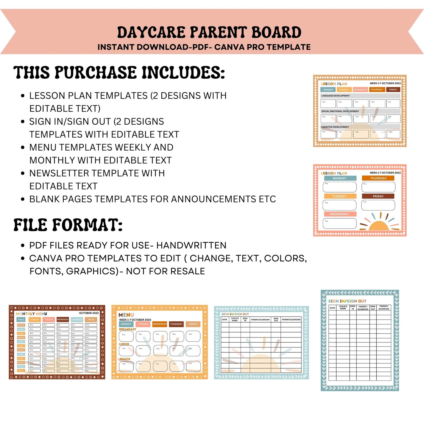 Daycare Parent Board Childcare Bulletin Board Canva Editable Template Parent Info Board Organization Daycare Management Editable Forms