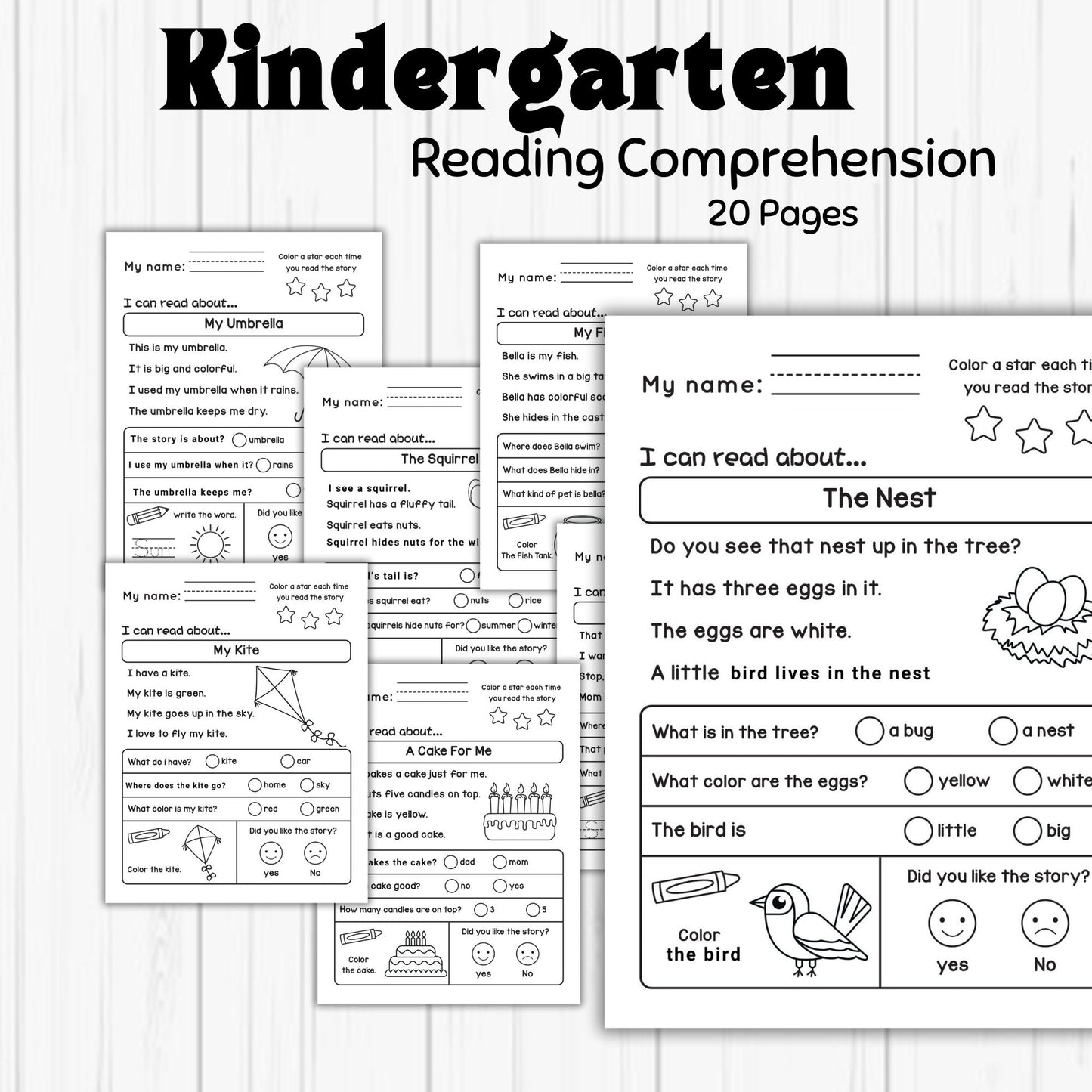 Reading Comprehension Pack for Beginner Readers 20 Worksheets Easy Text Multiple Choice Questions with Illustrations