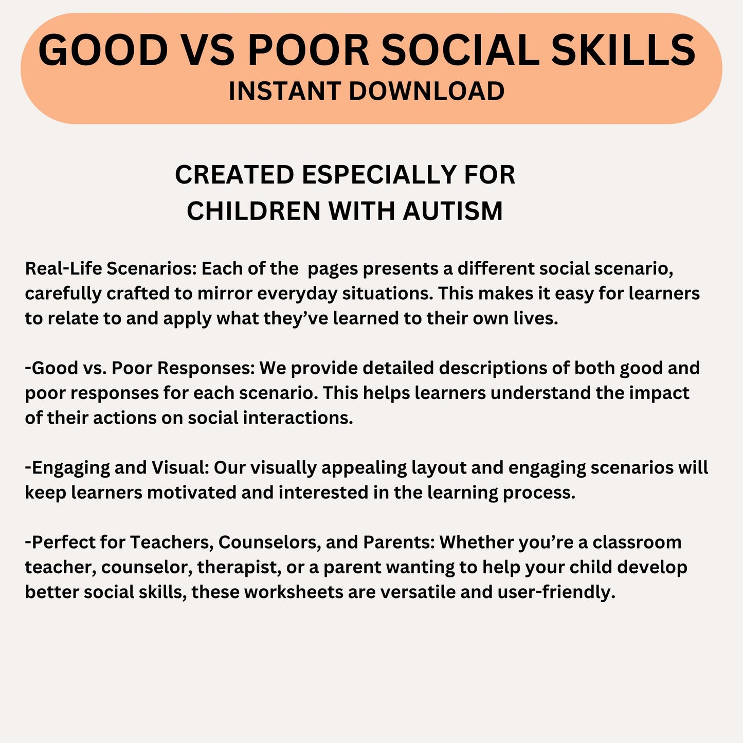 Good vs. Poor Social Skills Worksheets | Autism & Special Education Resource | Social Emotional Learning for Kids | PDF for Occupational Therapy & Early Intervention