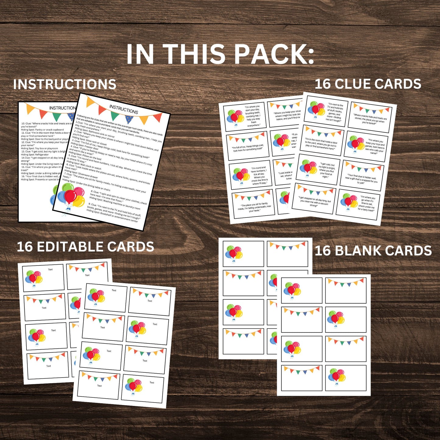 Printable Birthday Scavenger Hunt Clue Cards – Customizable Riddle Set Template Bday Party Boy Girl Treasure Hunt Game For Kids Teens Birthday Clue Cards