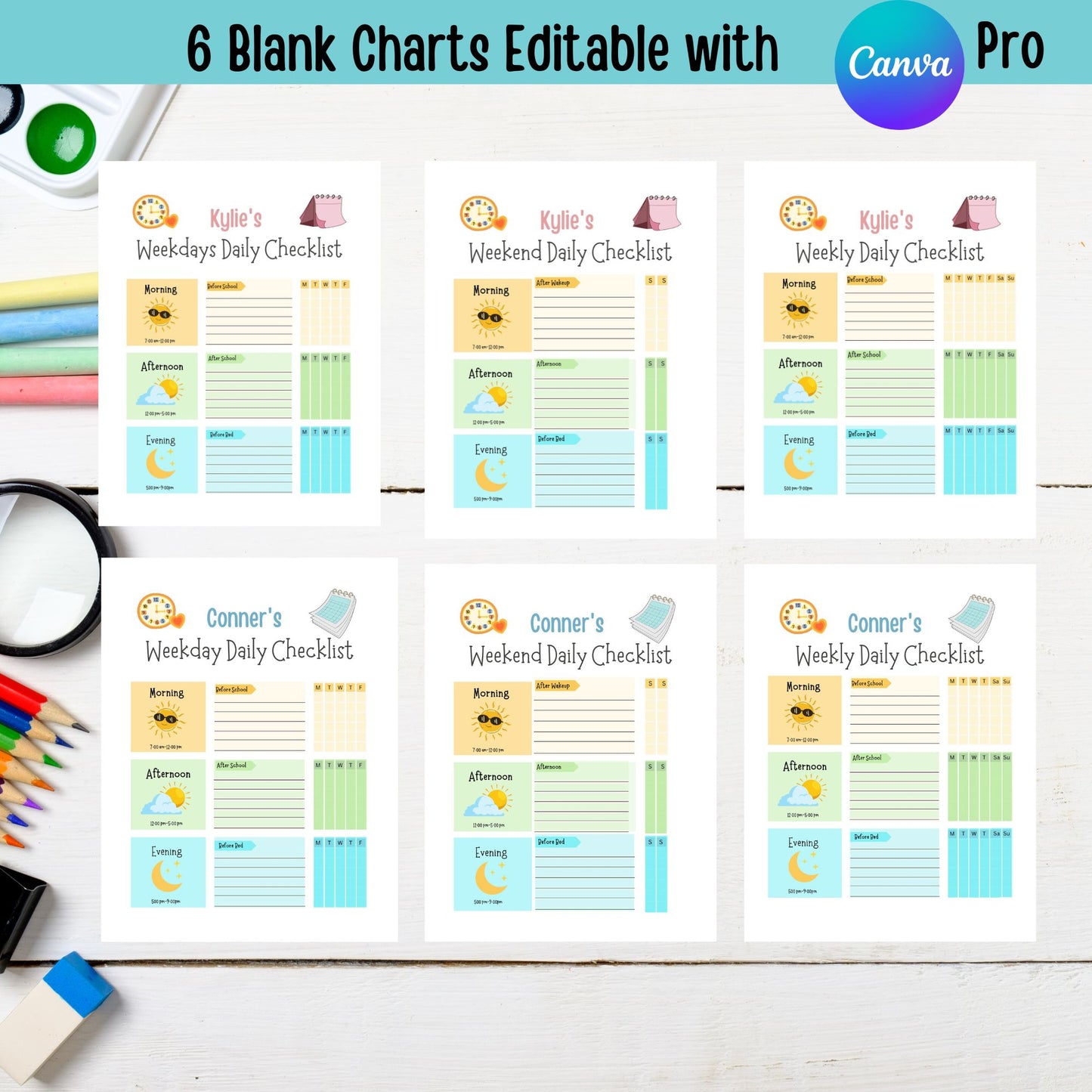 Editable Chore Chart for Multiple Kids Daily Checklist Template for Canva Responsibility and Daily Routine Kids Chore Checklist