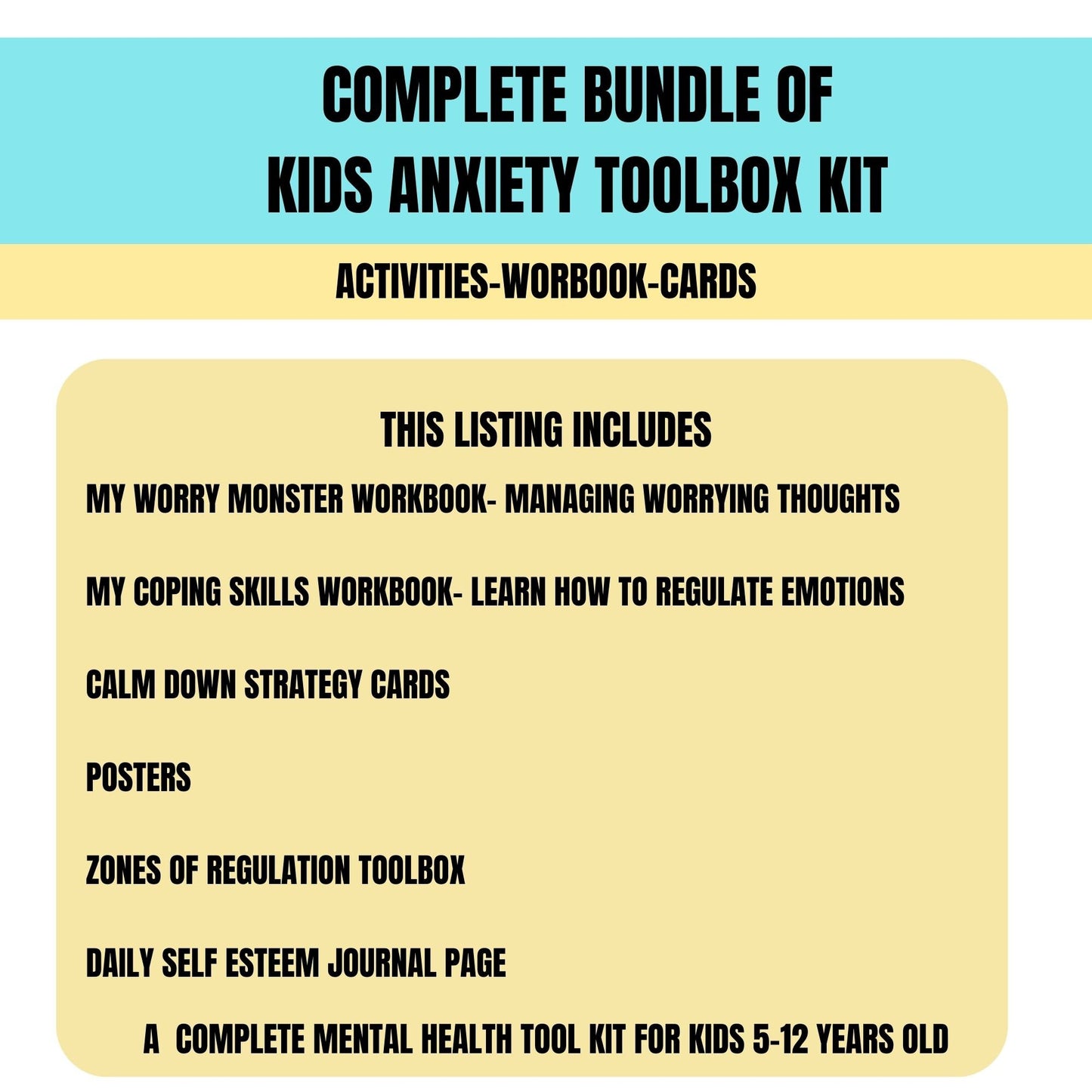 Kids Anxiety Toolkit Bundle – Printable CBT Worksheets & Coping Skills Activities Bundle Calm Down Strategies Anxiety Therapy Techniques Grounding Strategies Anxiety Worksheets Feelings Journal