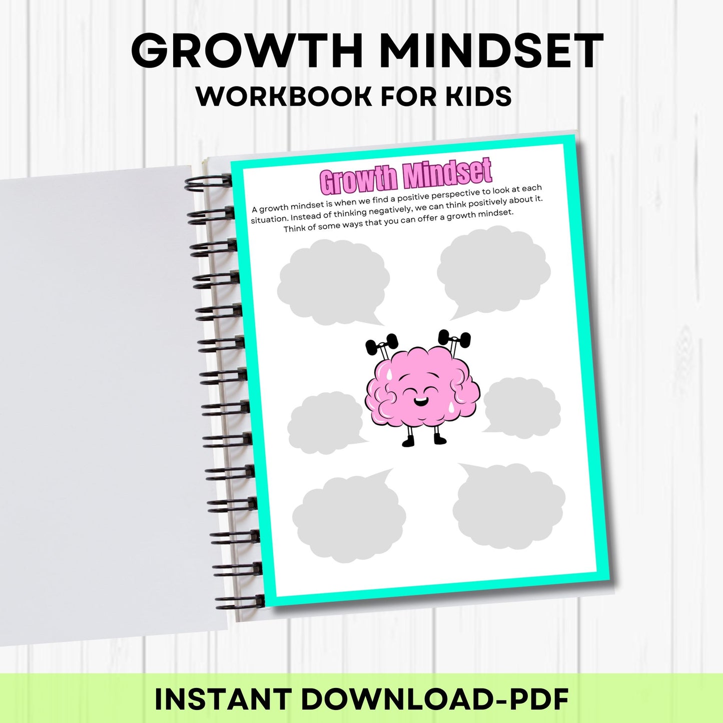 Grow Your Mind Worksheets for Kids – Social Emotional Learning Activities, Therapy Resources, Self-Love & Positive Thinking Challenge