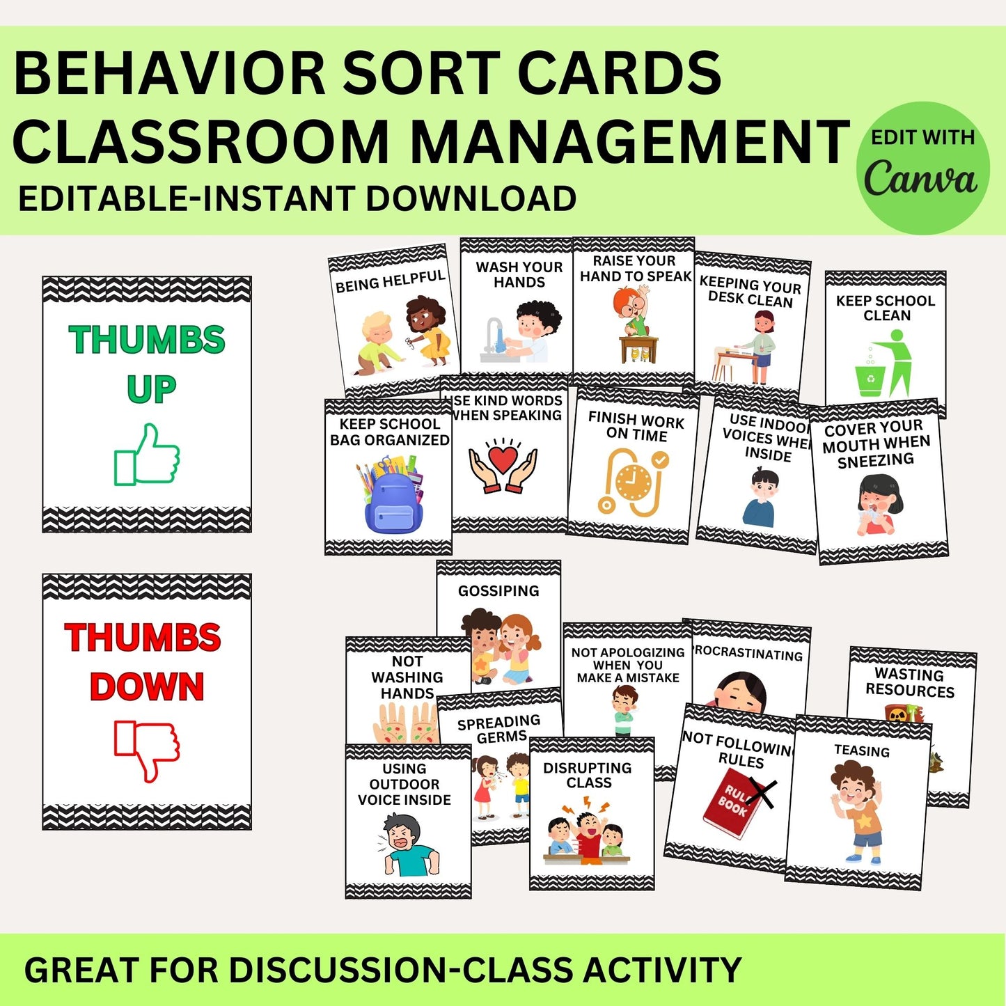 Behavior Sort Good and Bad Choices Positive and Negative Behavior Preschool PreK Kindergarten Printables Classroom Rules Classroom Management