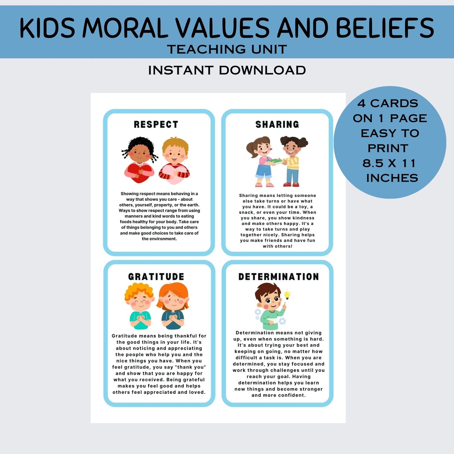 23 Kids Morals and Beliefs Flashcards – Teach Values Like Respect, Kindness, Gratitude, and More!