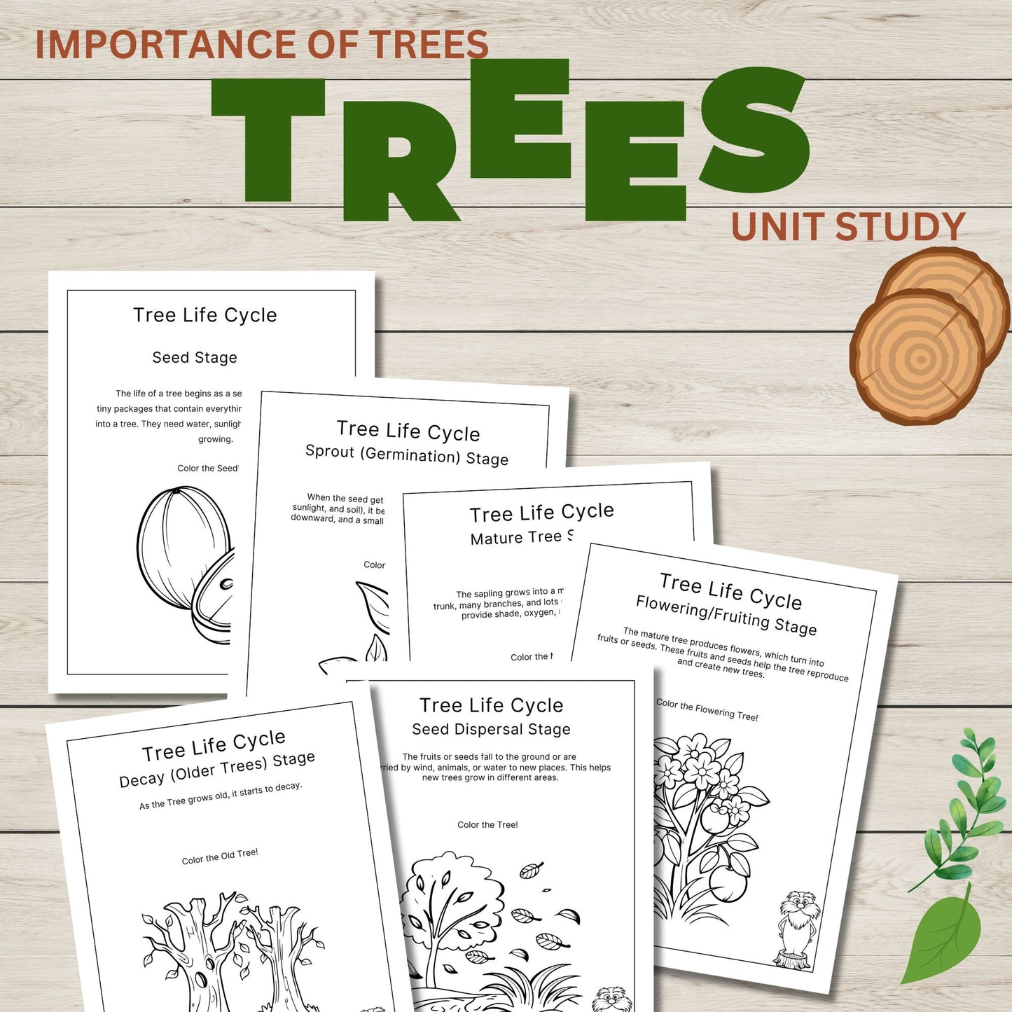 Tree Unit Study for Kids | Printable Tree Life Cycle Worksheets, Writing Prompts and Nature Science Activities