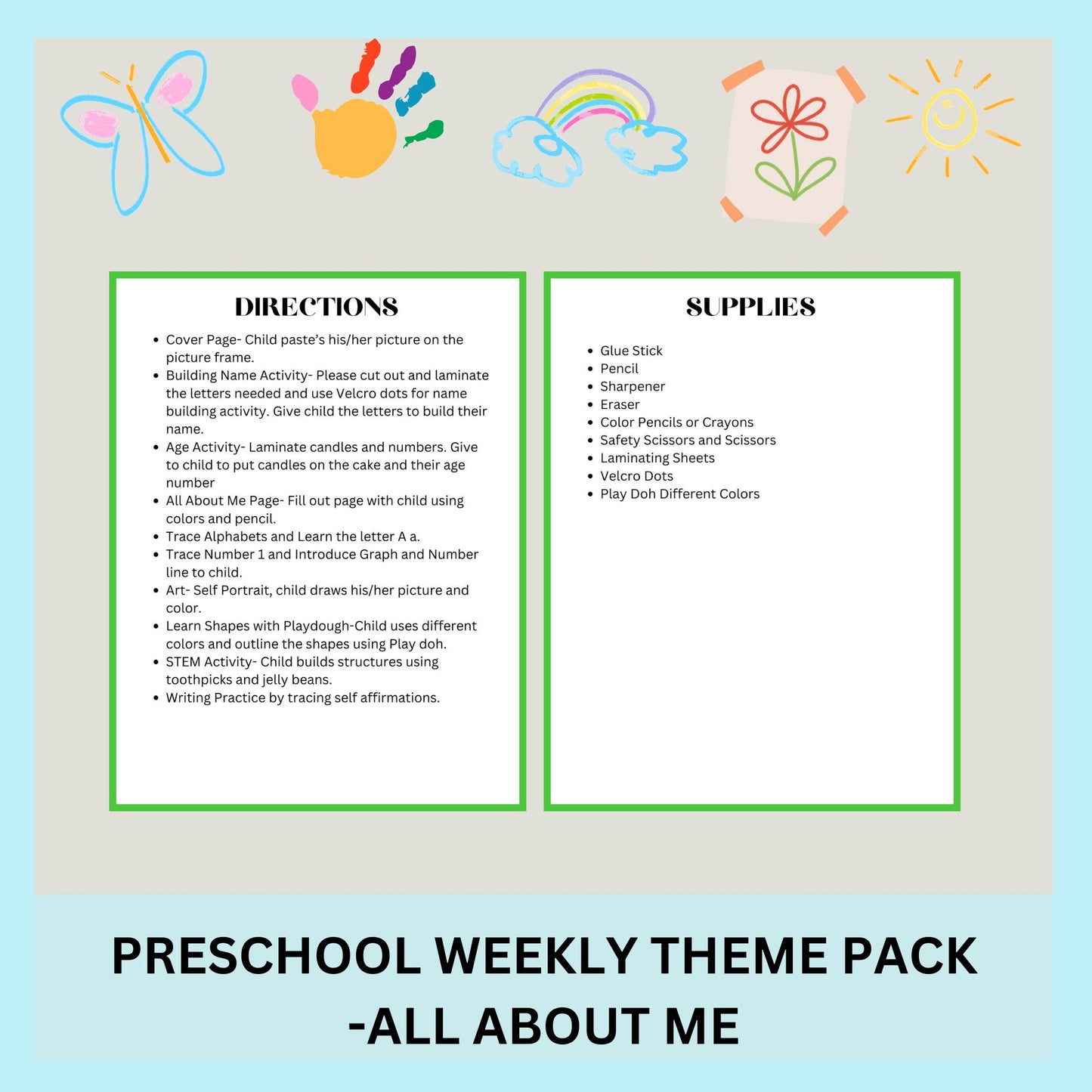 All About Me Preschool Curriculum | Weekly Lesson Plan for Early Learning | Daycare Learning | Homeschool Preschool Worksheets