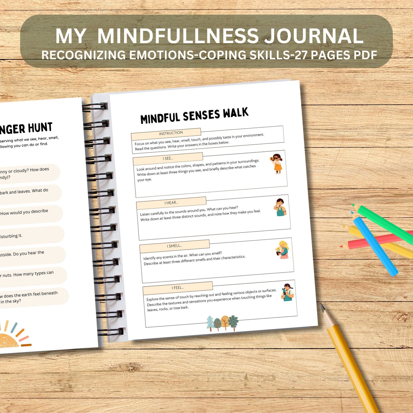 Printable Kids Mindfulness Journal | Mental Health & Gratitude Workbook for Emotions, Self-Esteem and Coping Skills