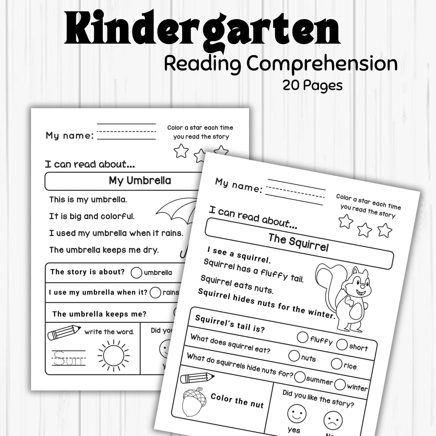 Reading Comprehension Pack for Beginner Readers 20 Worksheets Easy Text Multiple Choice Questions with Illustrations
