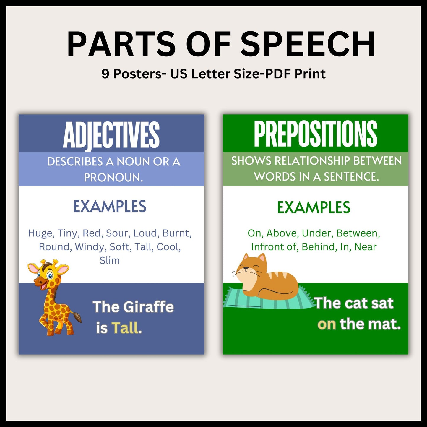 English Posters Bundle Parts of Speech Posters Bulletin Board Bright Retro Color Posters Bundle English Classroom Posters Classroom Decor