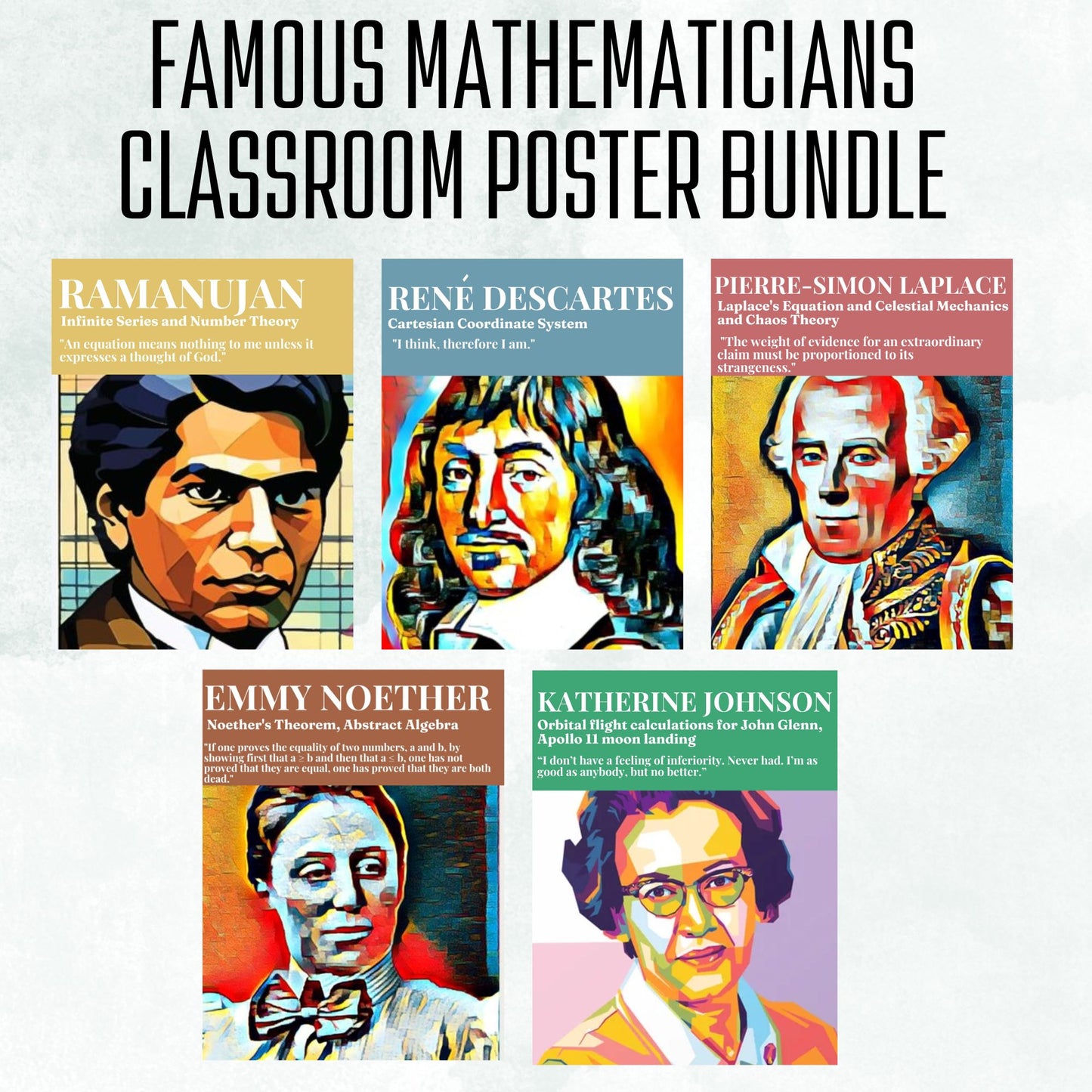 Famous Mathematicians Posters Set of 15 Inspiring Classroom Decor Math Bulletin Board Mathematics Posters Mathematicians Quotes Bundle Geometry Physics Calculus Posters Maths Teacher Wall Art Newton Euclid