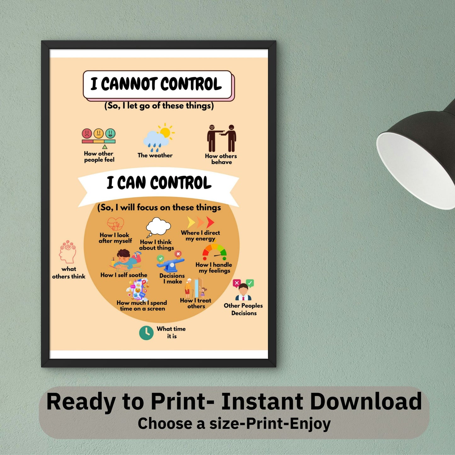 Things I Can & Cannot Control Poster – Therapy Office Wall Art | Mental Health Poster | Calm Down Corner | School Counselor Classroom Decor