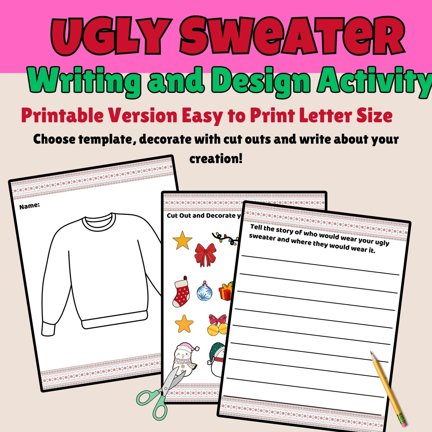 Ugly Christmas Sweater Writing & Design Activity | Digital & Printable Holiday Literacy Project