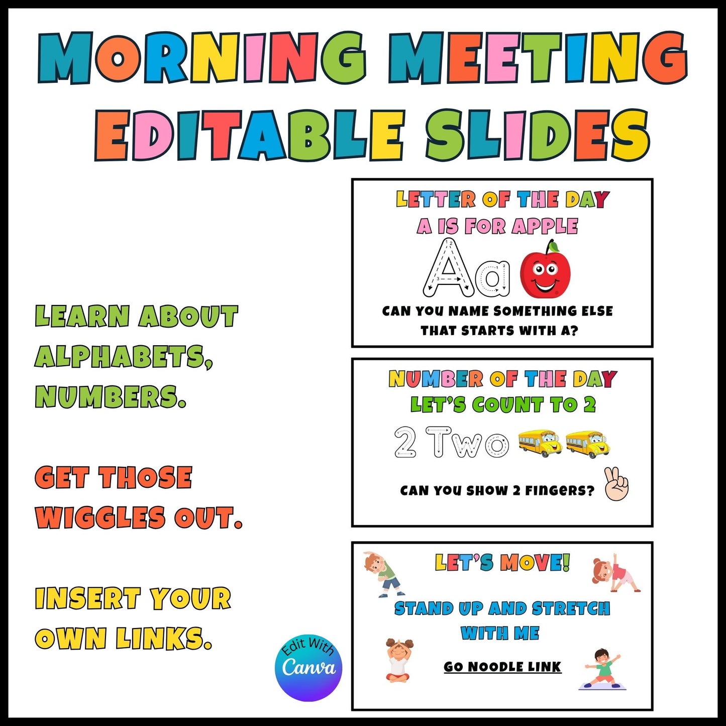 Morning Meeting Slides for Teachers – Editable Canva Template for Preschool and Elementary Classrooms