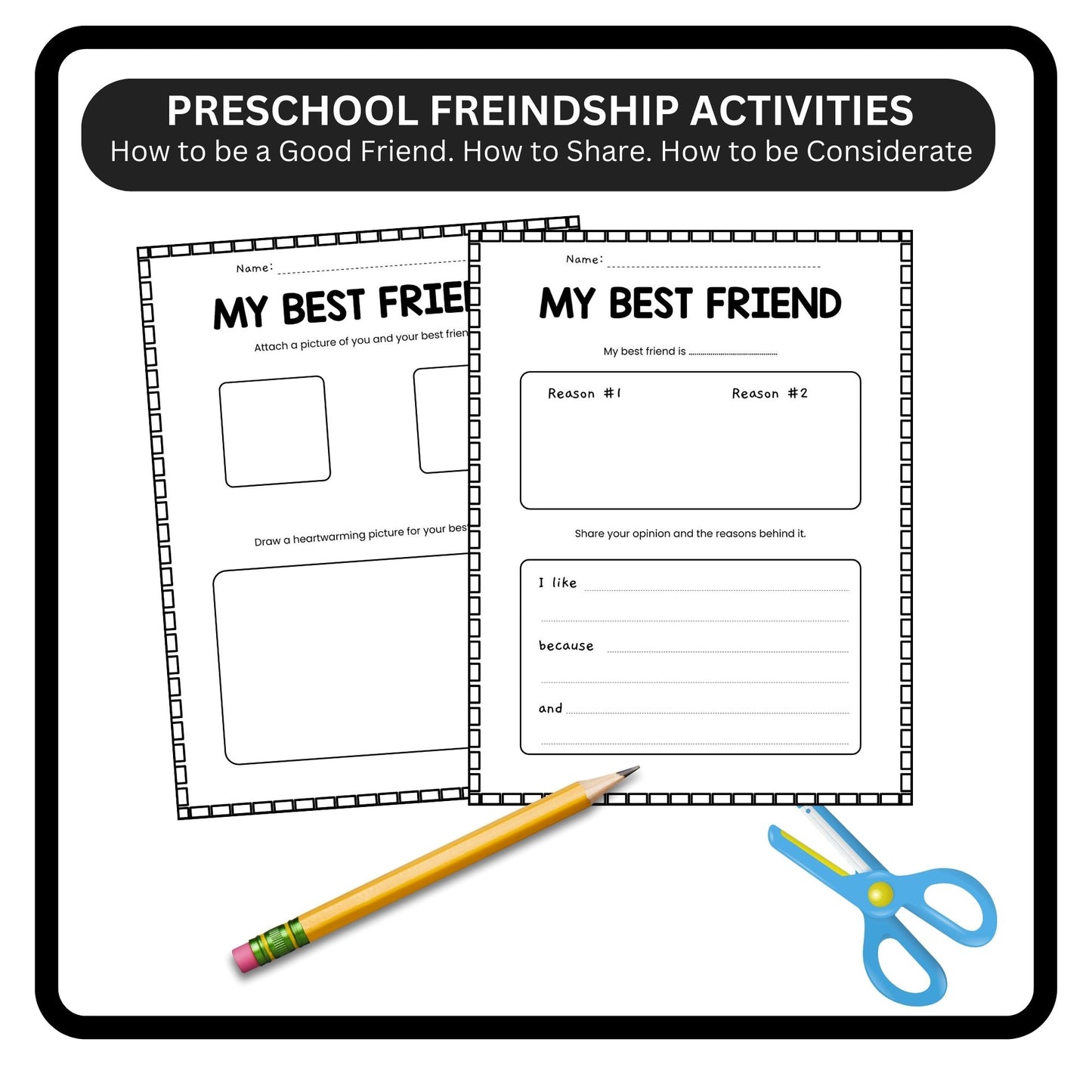 Friendship Skills Workbook & Social Skills Activities Bundle | Preschool, Kindergarten, Homeschool | Friendship Day Coloring & Writing Pages