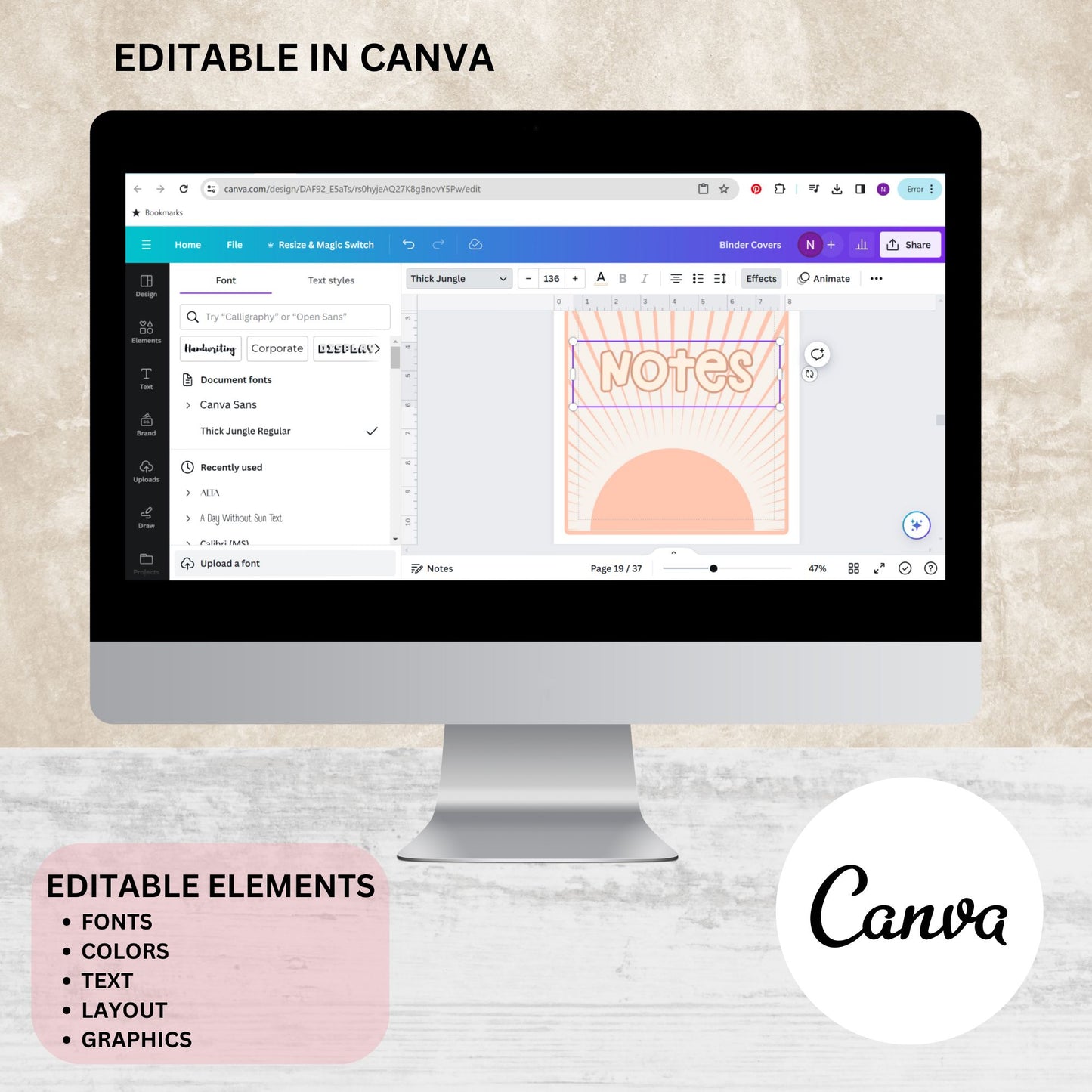 Editable Classroom Binder Covers & Spines | Modern Boho Teacher Organization | Canva Templates PDF | Binder Cover Printables