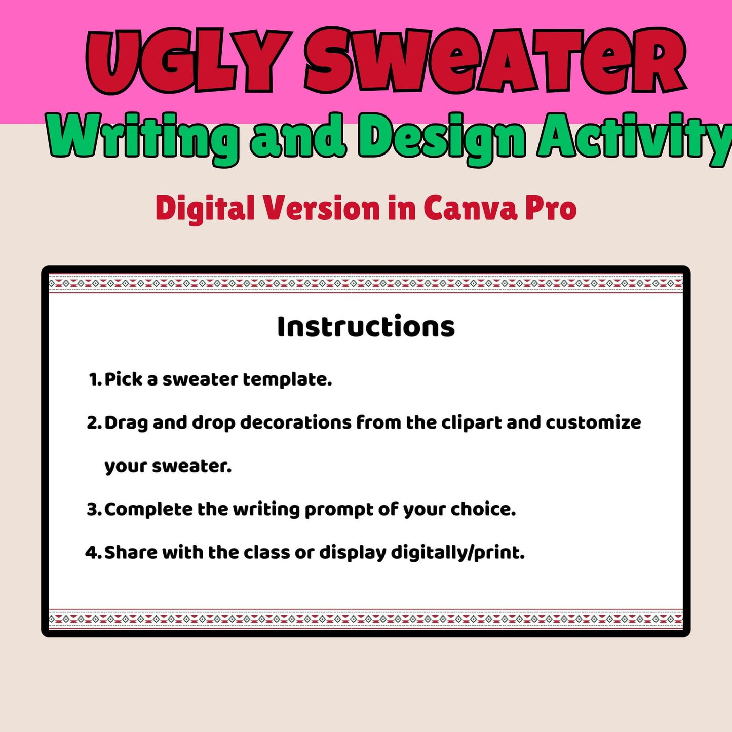 Ugly Christmas Sweater Writing & Design Activity | Digital & Printable Holiday Literacy Project