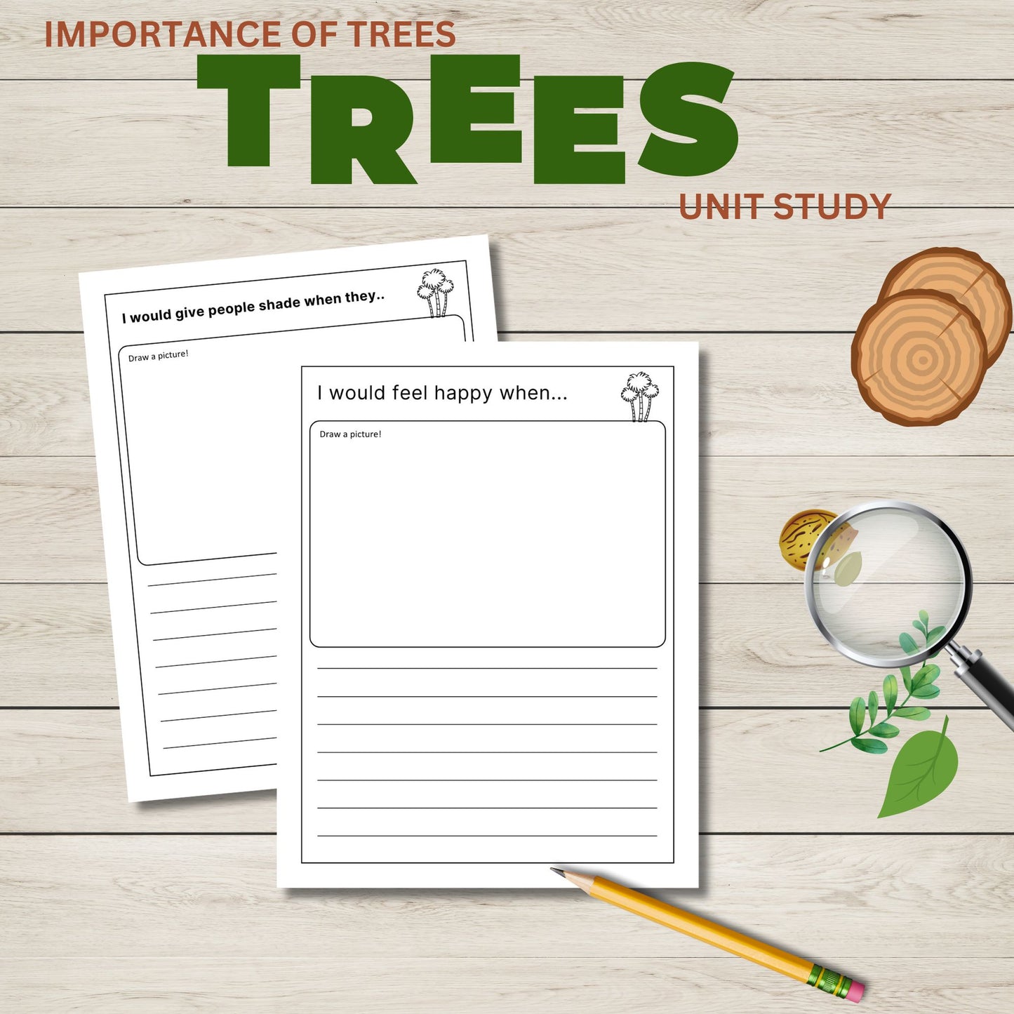 Tree Unit Study for Kids | Printable Tree Life Cycle Worksheets, Writing Prompts and Nature Science Activities