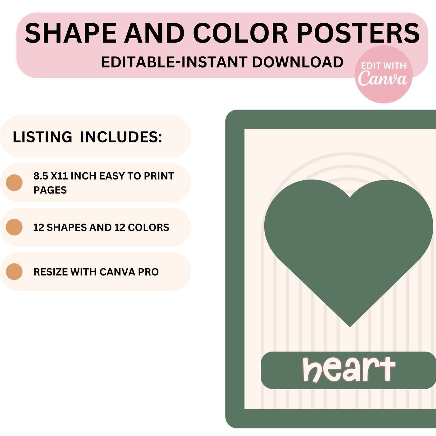 Classroom Shapes and Colors Printable Display | Editable Modern Boho Bulletin Board Decor | Canva Teacher Templates + PDFs