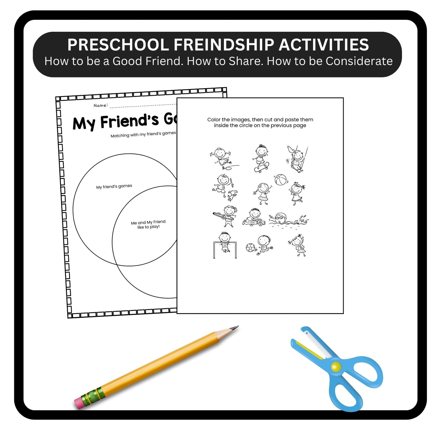 Friendship Skills Workbook & Social Skills Activities Bundle | Preschool, Kindergarten, Homeschool | Friendship Day Coloring & Writing Pages