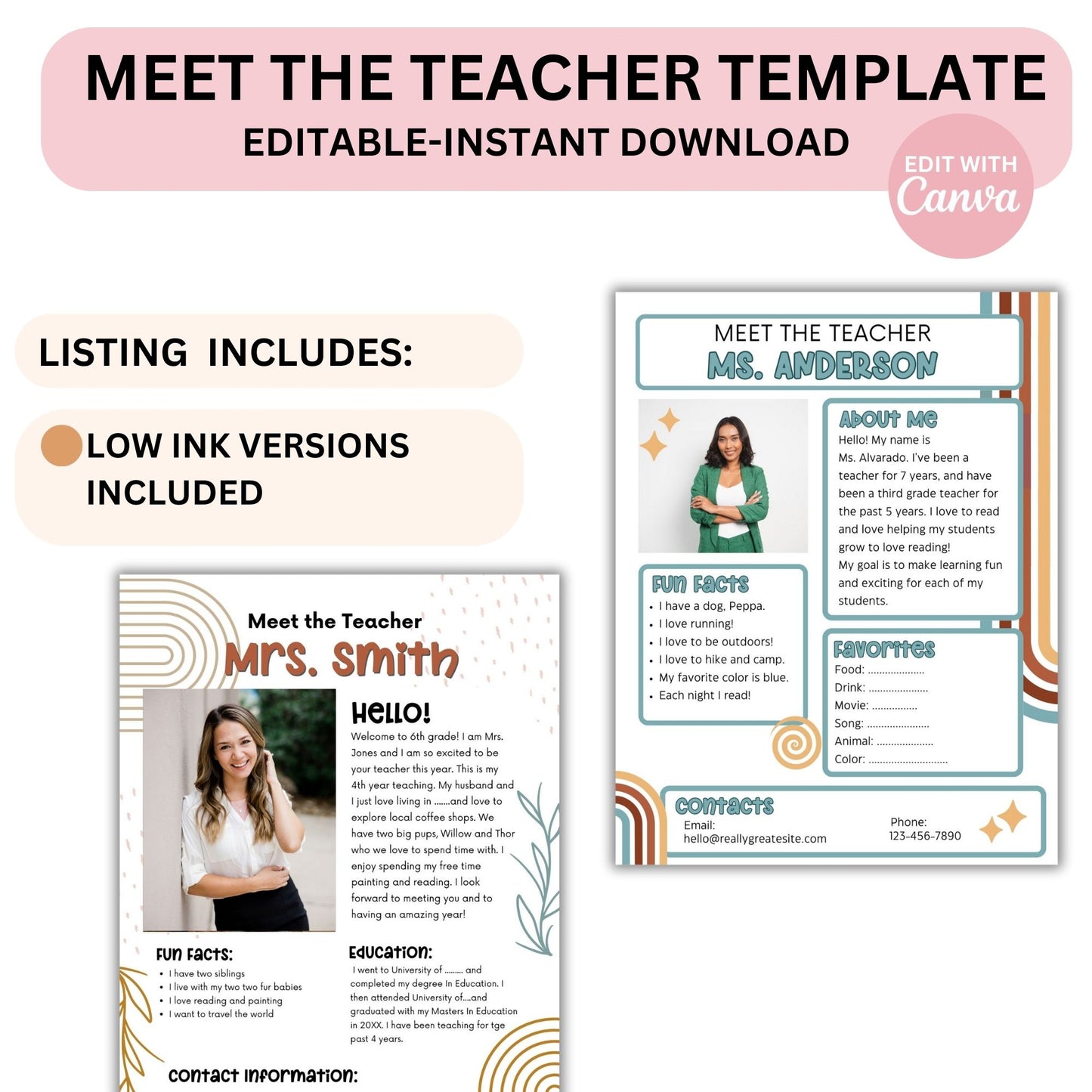 Meet the Teacher Printable Template | Teacher Introduction Boho Classroom Design | Canva Editable Instant Download