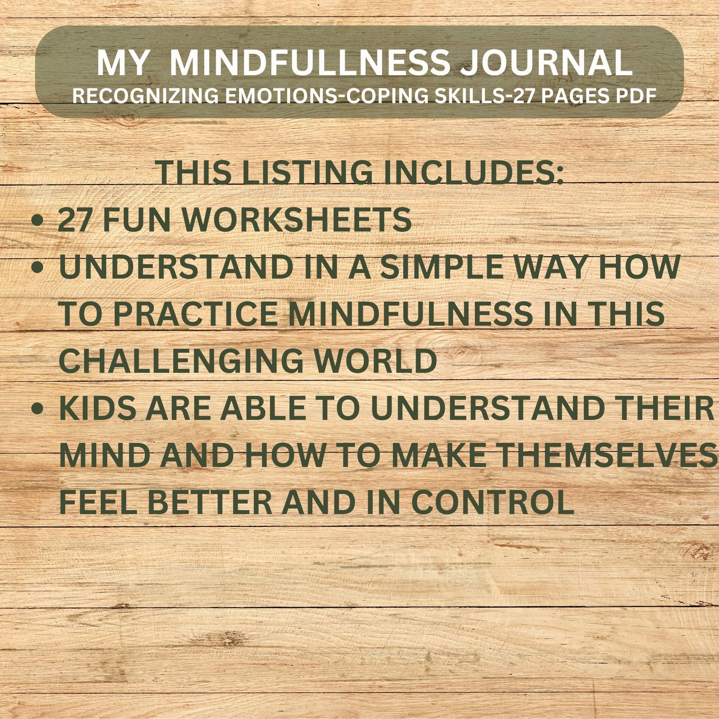 Printable Kids Mindfulness Journal | Mental Health & Gratitude Workbook for Emotions, Self-Esteem and Coping Skills