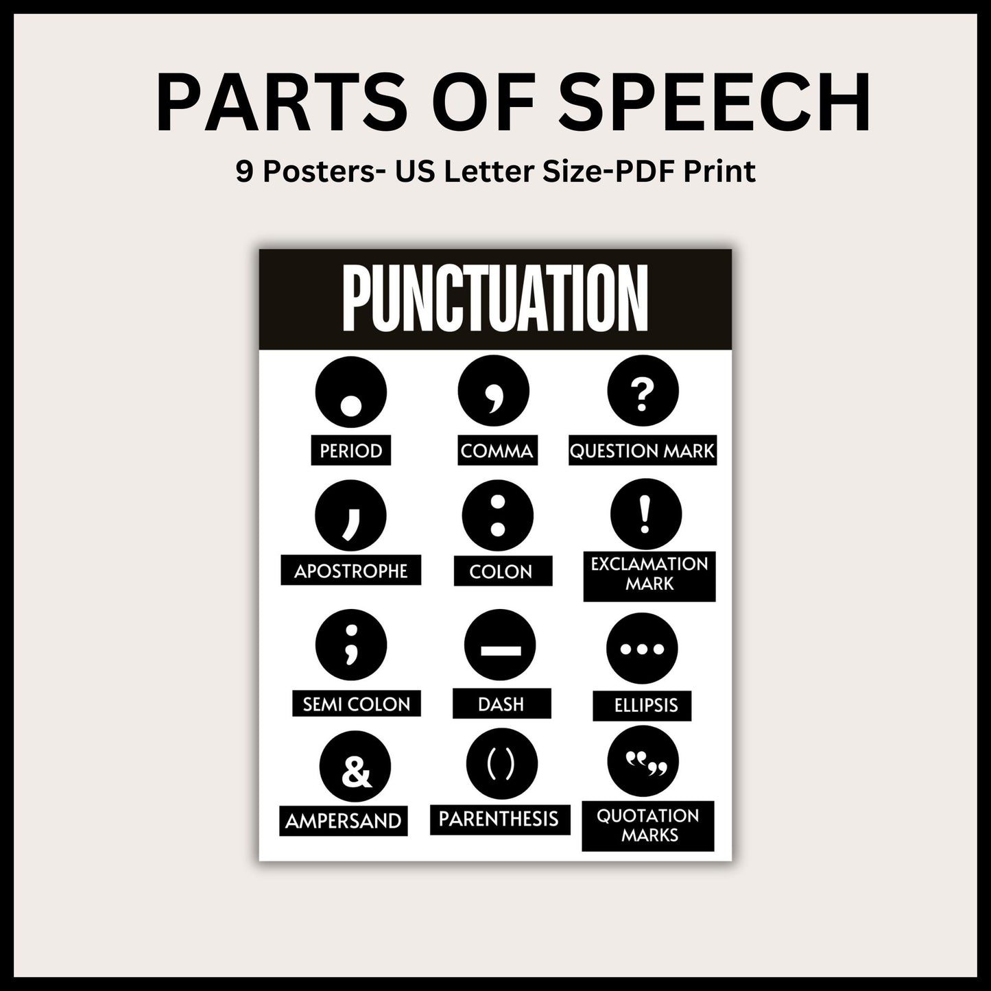 English Posters Bundle Parts of Speech Posters Bulletin Board Bright Retro Color Posters Bundle English Classroom Posters Classroom Decor