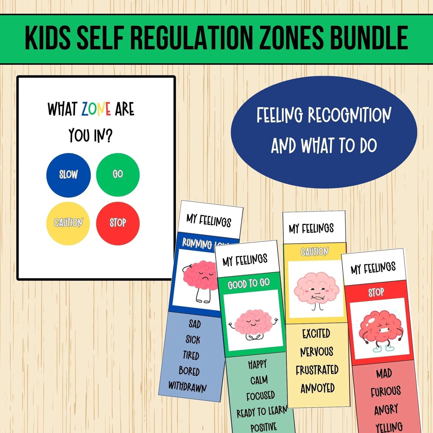 Self-Regulation Zones BUNDLE Calming Corner Tools Emotional Regulation Flashcards Autism Support ASD Tools ADHD School Counselor Therapist