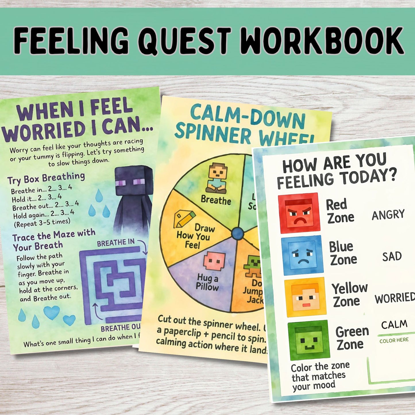 Feeling Quest SEL Workbook for Kids | Emotional Regulation, Mood Monsters, Feelings Chart, Coping Skills, Calm Down Activities & Social Emotional Learning Printables