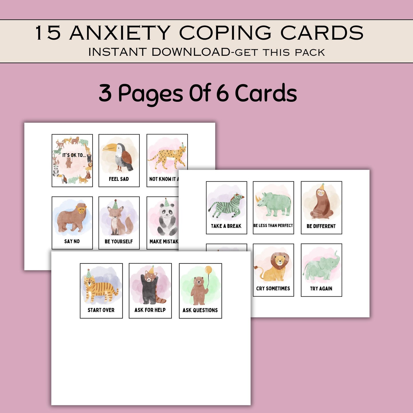 Anxiety coping cards Kids coping skills social emotional regulation therapy resources therapy tools school psychologist Kids Affirmation