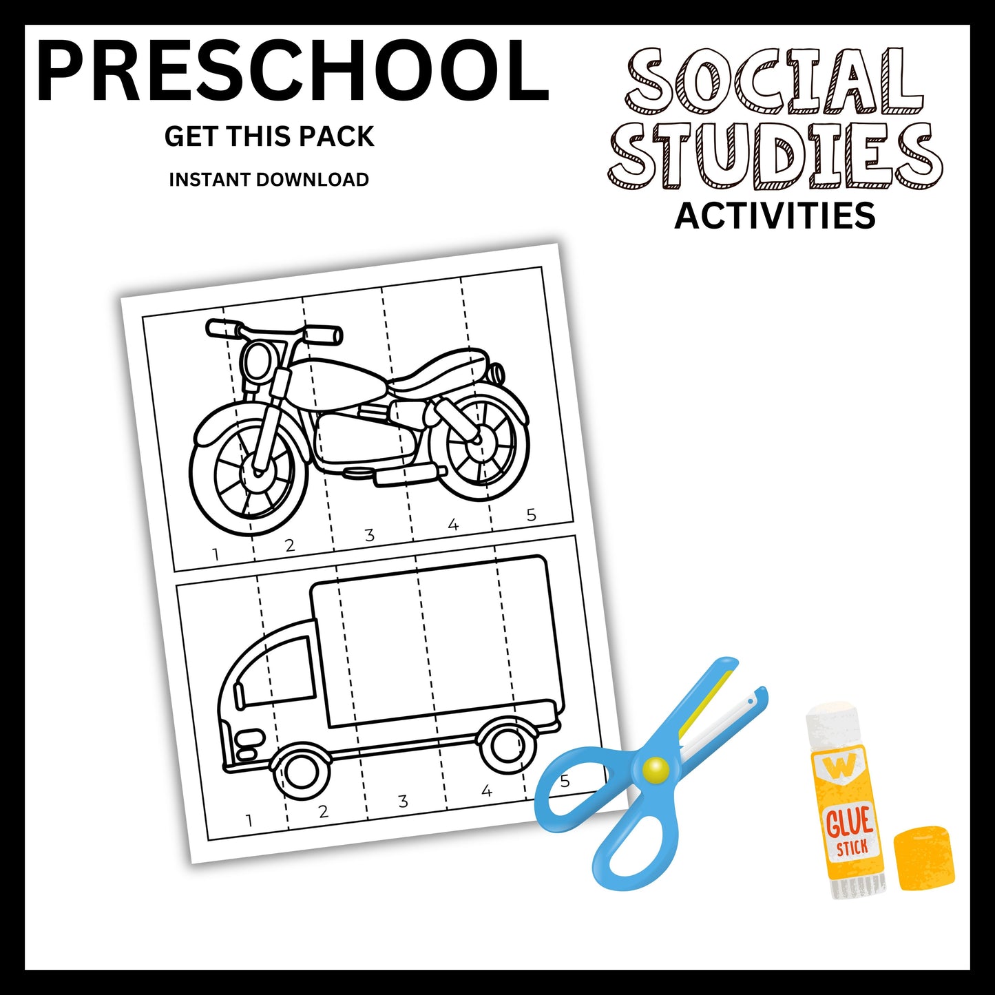 Preschool Social Studies Busy Book Printable Interactive Learning Binder for Homeschool Kids Map Skills and Social Studies Unit