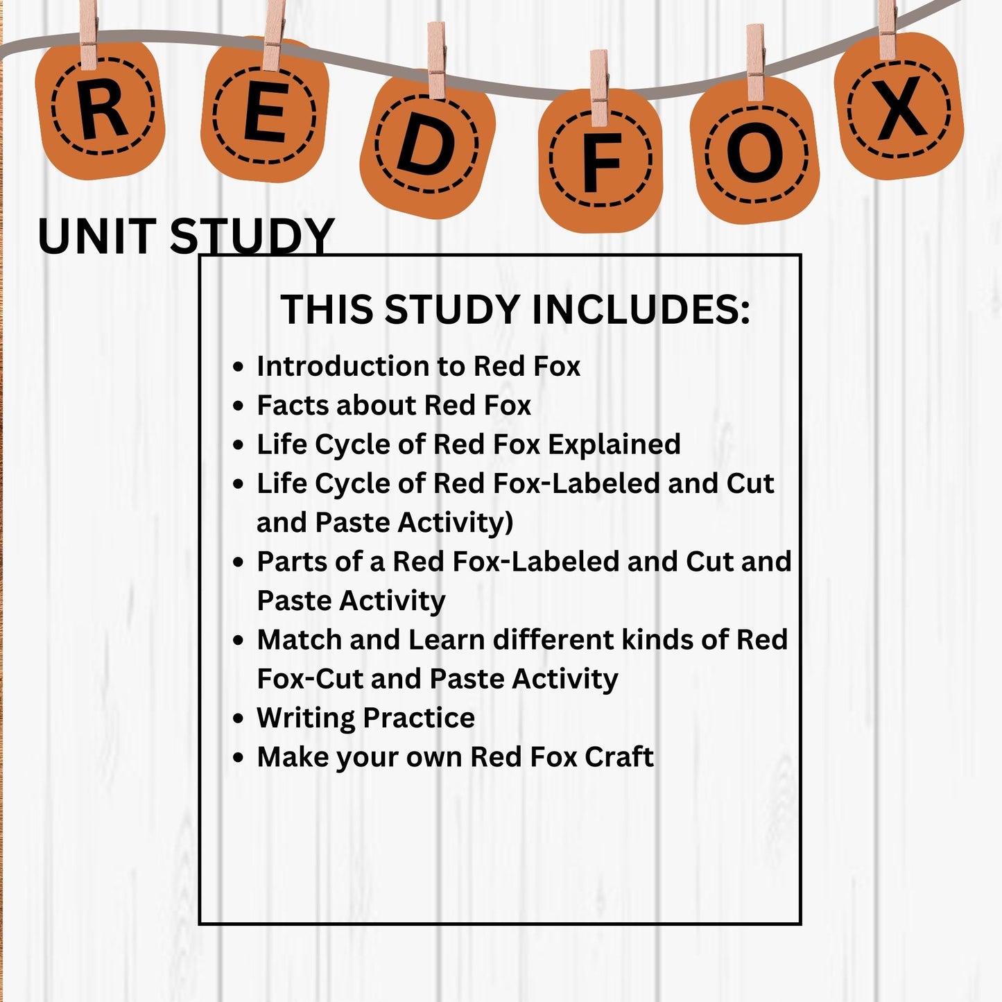 Red Fox Unit Study Kids Homeschool Fall Activities Red Fox Anatomy & Life Cycle Red Fox Poster and Flash Cards Nature Study Journal