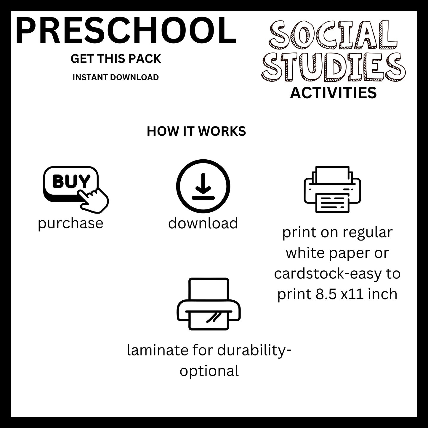 Preschool Social Studies Busy Book Printable Interactive Learning Binder for Homeschool Kids Map Skills and Social Studies Unit