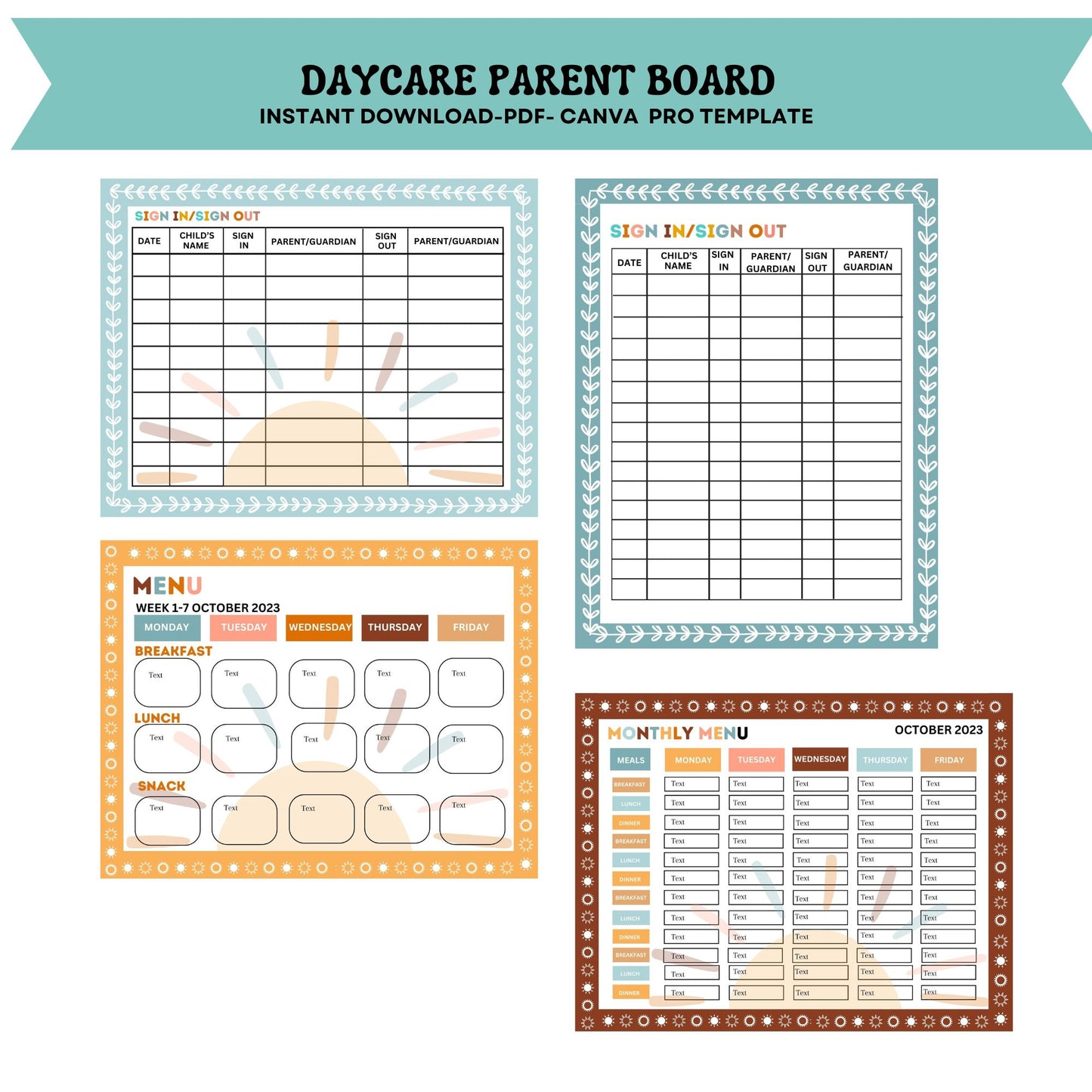 Daycare Parent Board Childcare Bulletin Board Canva Editable Template Parent Info Board Organization Daycare Management Editable Forms