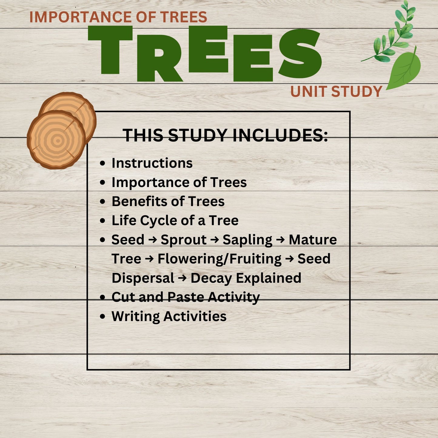 Tree Unit Study for Kids | Printable Tree Life Cycle Worksheets, Writing Prompts and Nature Science Activities