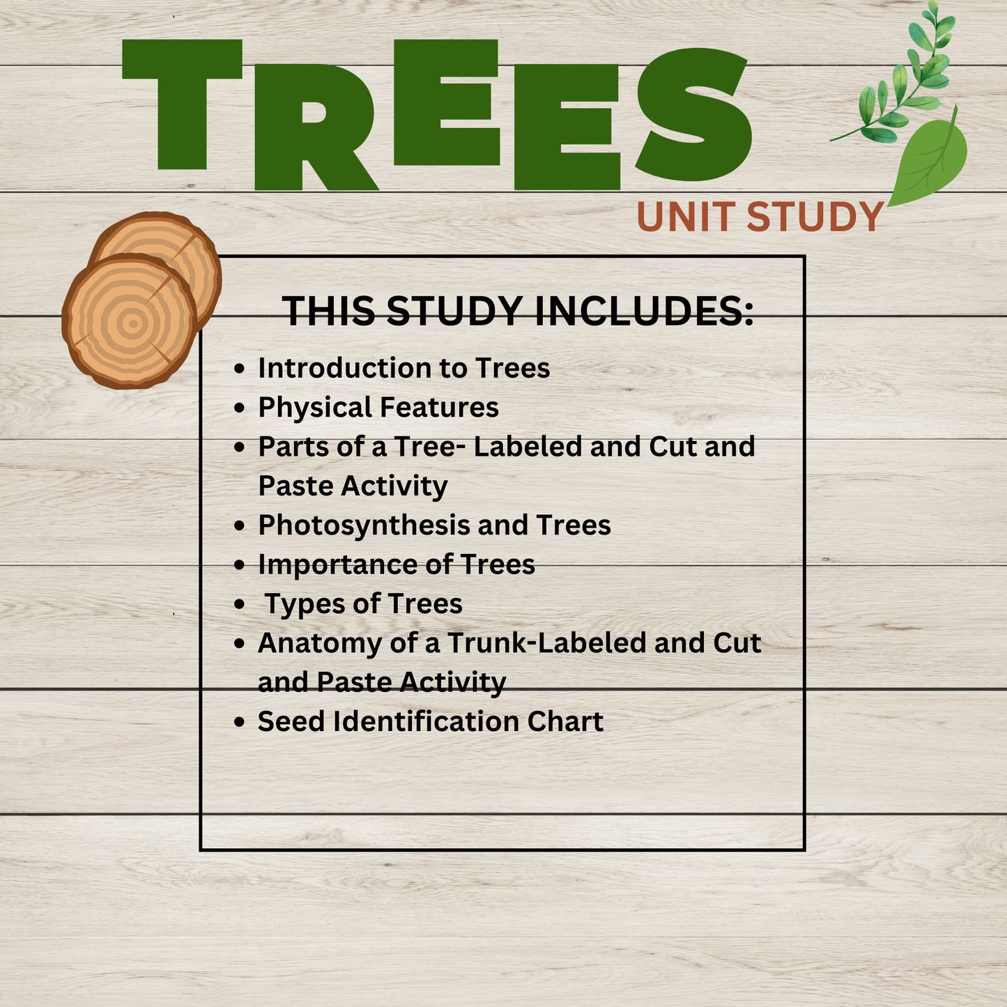Tree Unit Study Bundle | Charlotte Mason Nature Study | Anatomy of a Tree Trunk & Parts of a Tree | Homeschool Learning Activities Printable