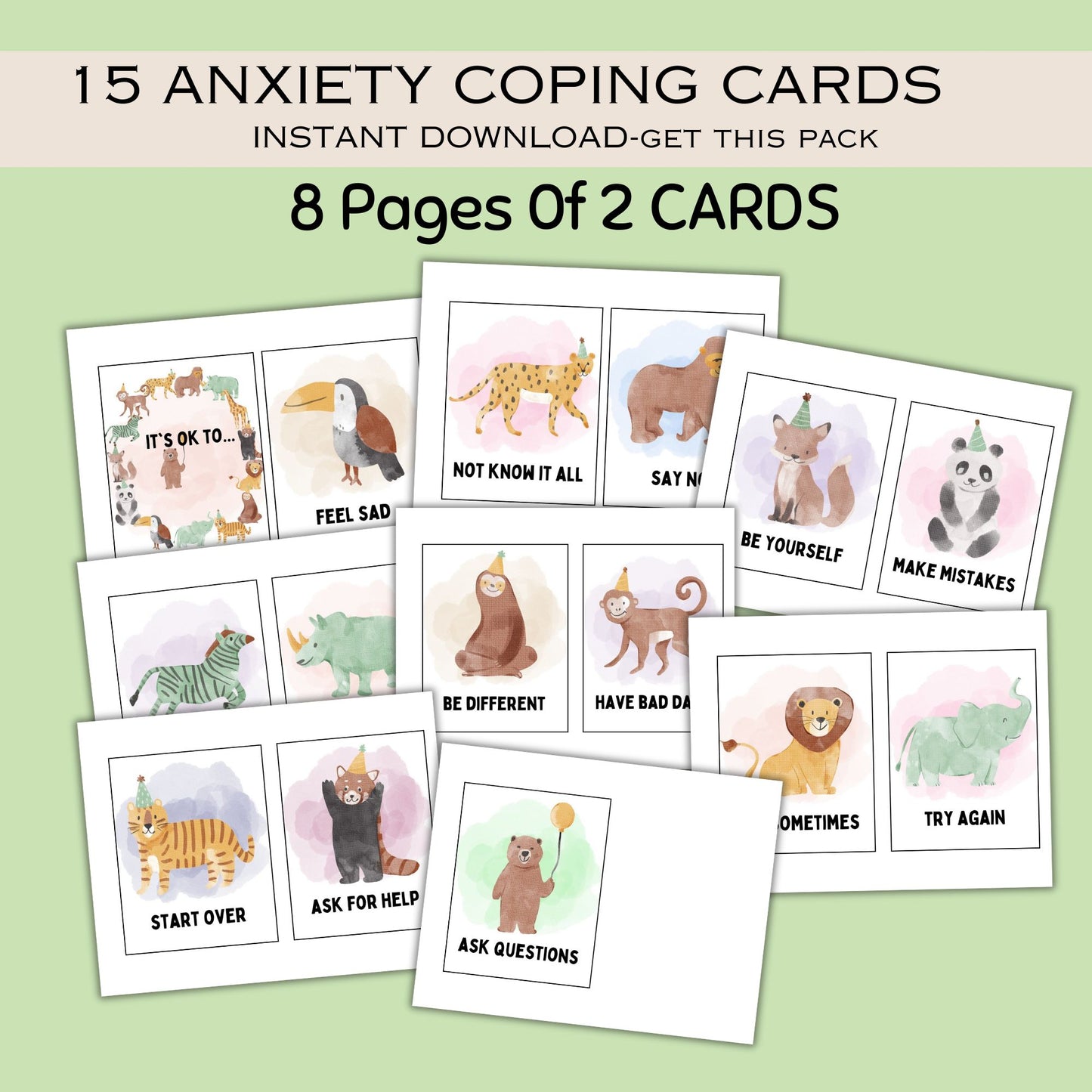 Anxiety coping cards Kids coping skills social emotional regulation therapy resources therapy tools school psychologist Kids Affirmation
