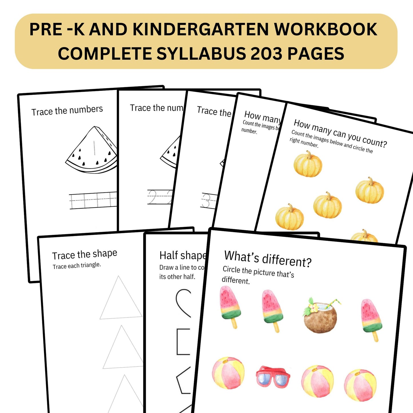 Preschool Pre-K + Kindergarten Learning Bundle Printable Activity Worksheets Coloring Tracing Alphabet Numbers Shapes complete curriculum