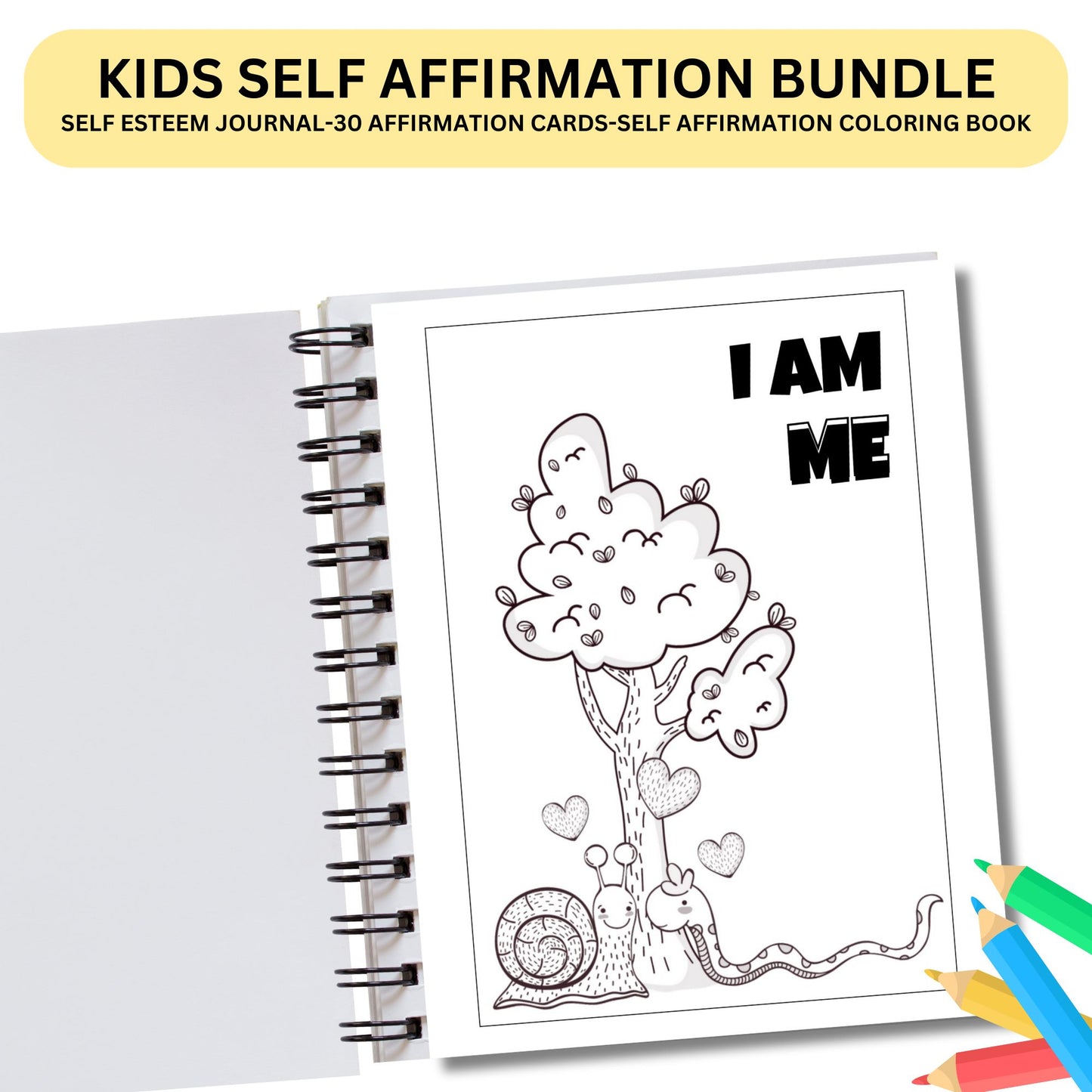 Self worth journal and cards bundle self esteem confidence kids self affirmation self identity mental health CBT affirmation coloring kids